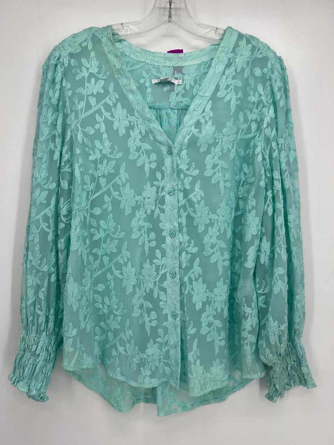 Chicos Size 1 (8) Light Blue Embroidered Long Sleeve