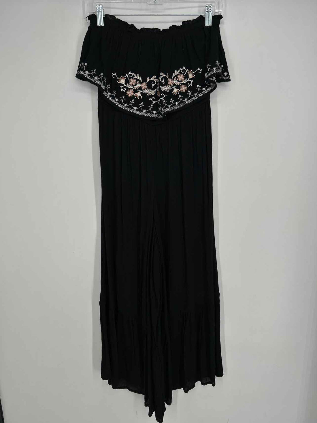White Crow Size M Black & White Embroidered Strapless Jumpsuit