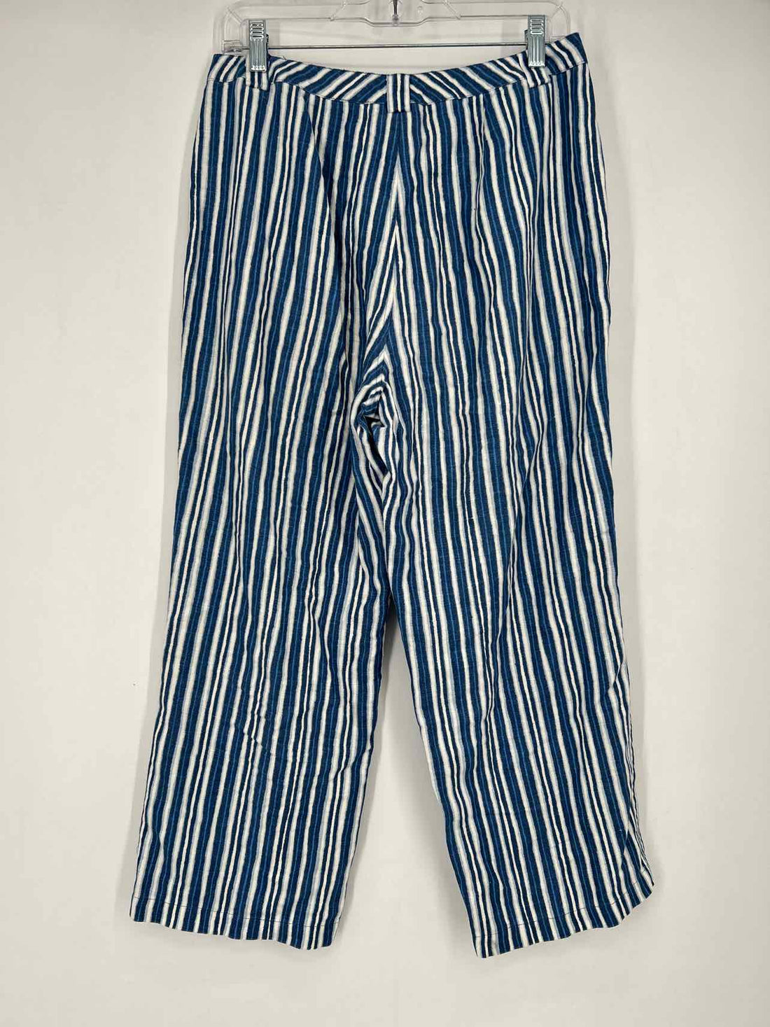 Sigrid Olsen Size 8 Blue & White Striped Linen Pants