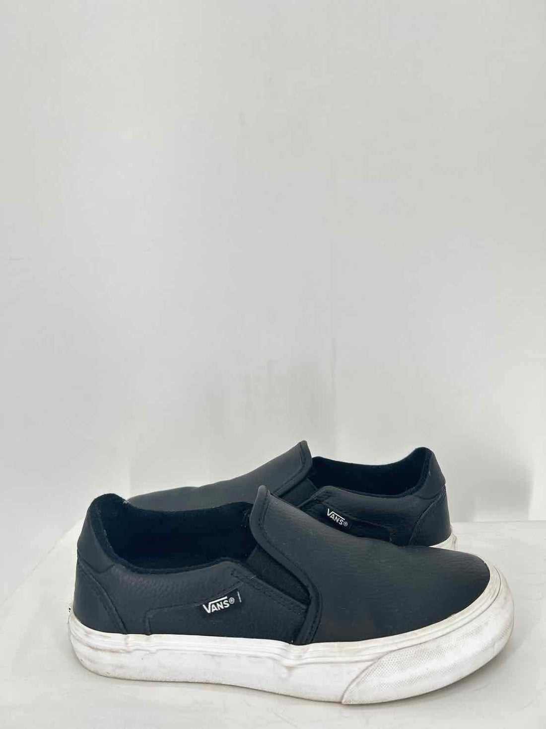 Vans Women Size 6 Black Leather Slip On Sneakers