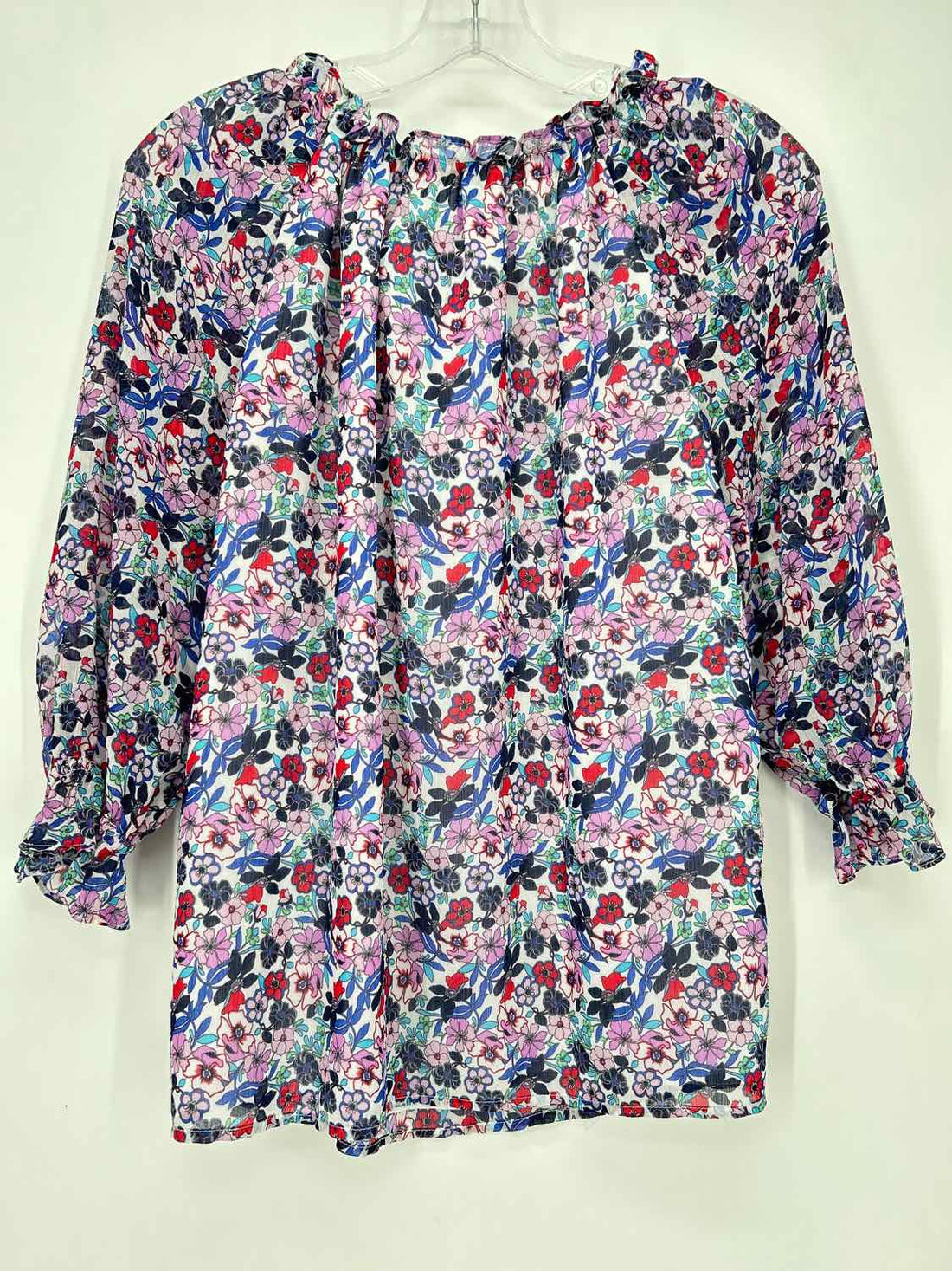 Talbots Size S White Blue Purple Floral Long Sleeve