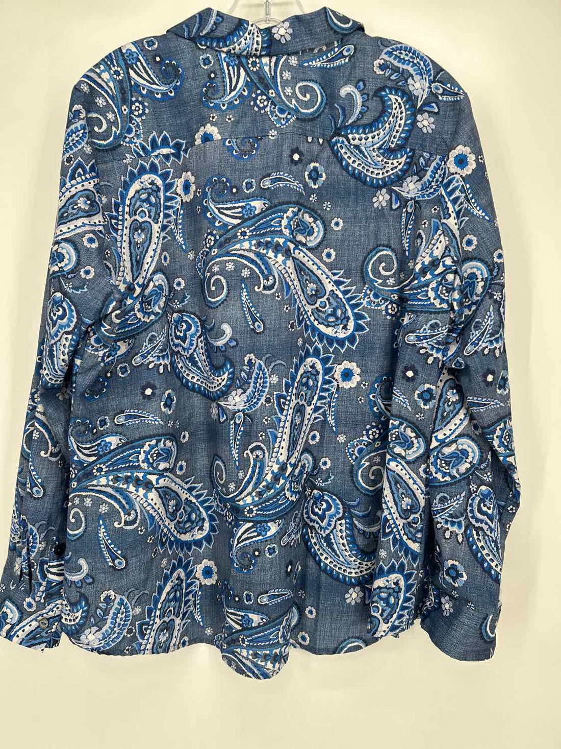 Foxcroft Size XL Navy Paisley Long Sleeve