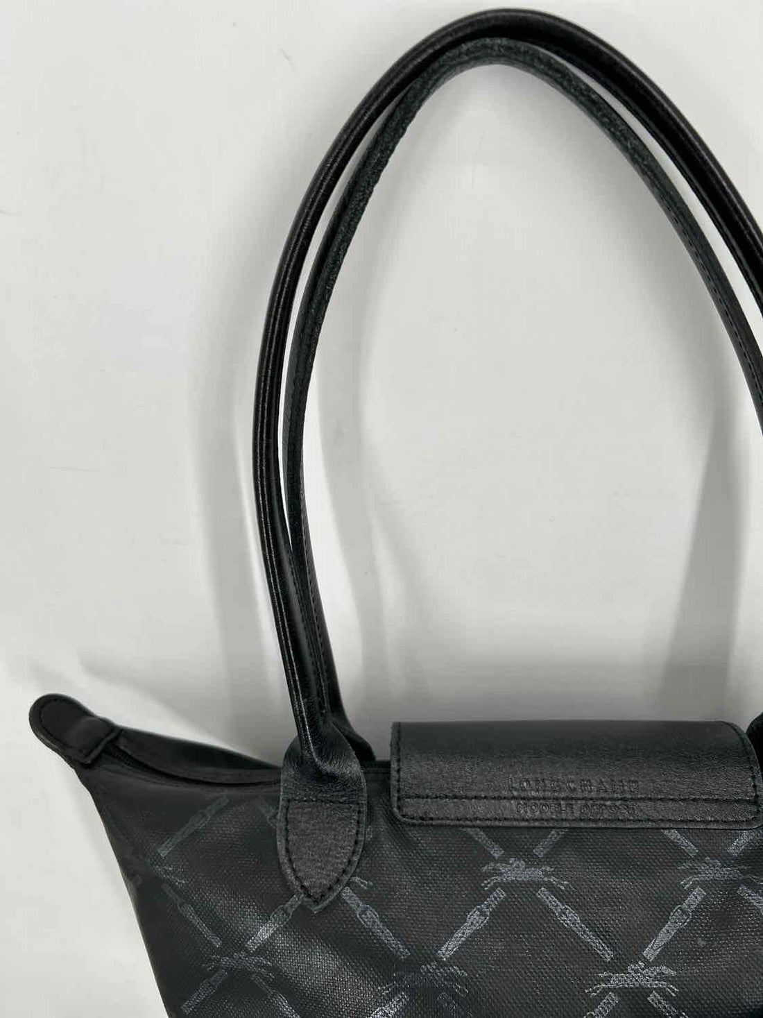LongChamp Black Print Leather Tote