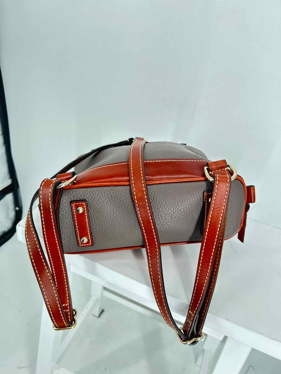 Dooney & Bourke Gray & Brown Pebbled Leather Pre Owned Backpack