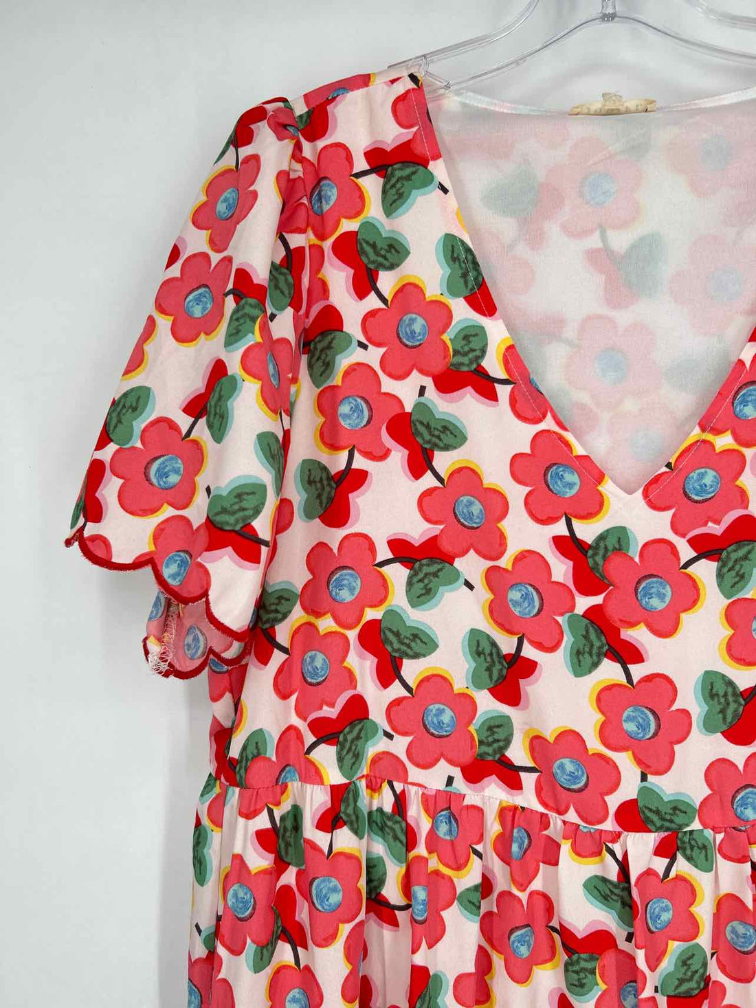 Jodifl Size L White & Pink Floral Short Sleeve Dress