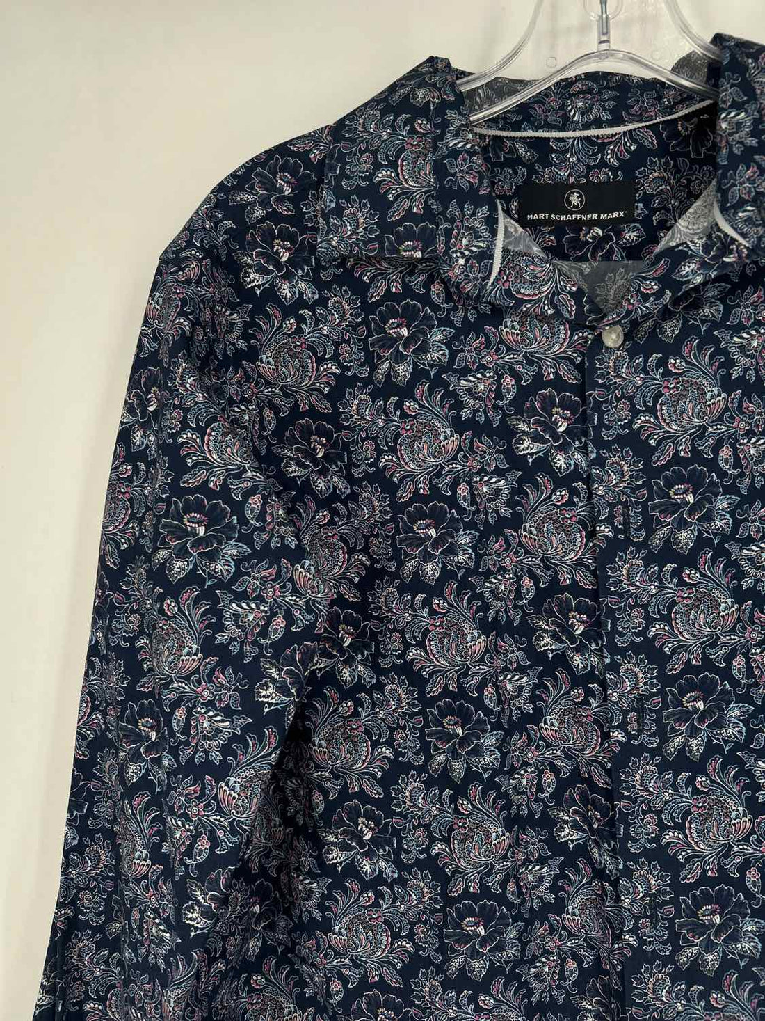 Hart Schaffner Marx Size M Navy Print Cotton Long Sleeve