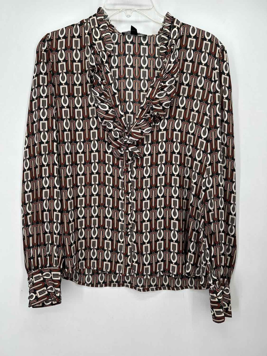 INC Size M Black White & Brown Print Long Sleeve