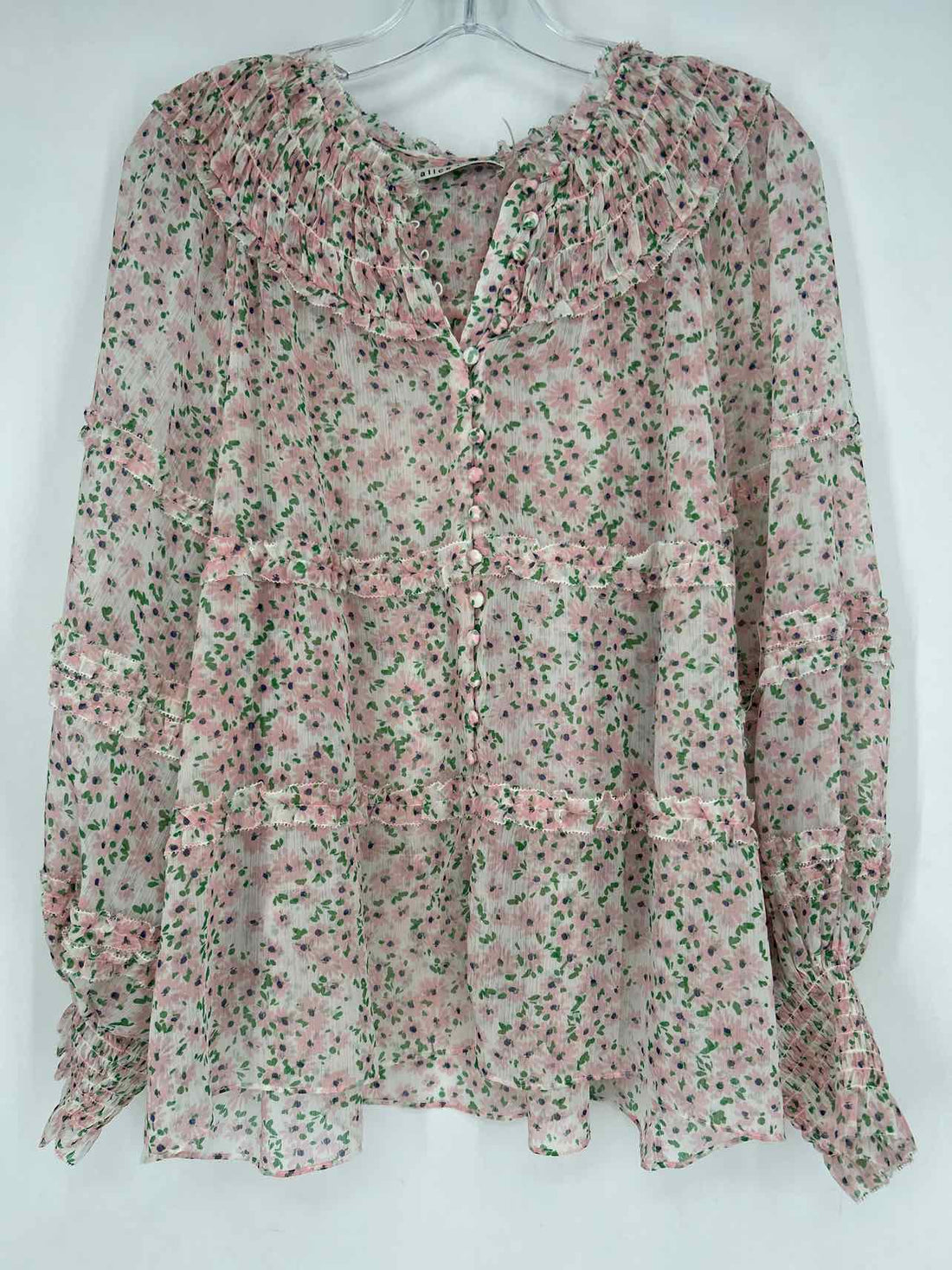 Alice + Olivia Size L White & Pink Floral Long Sleeve