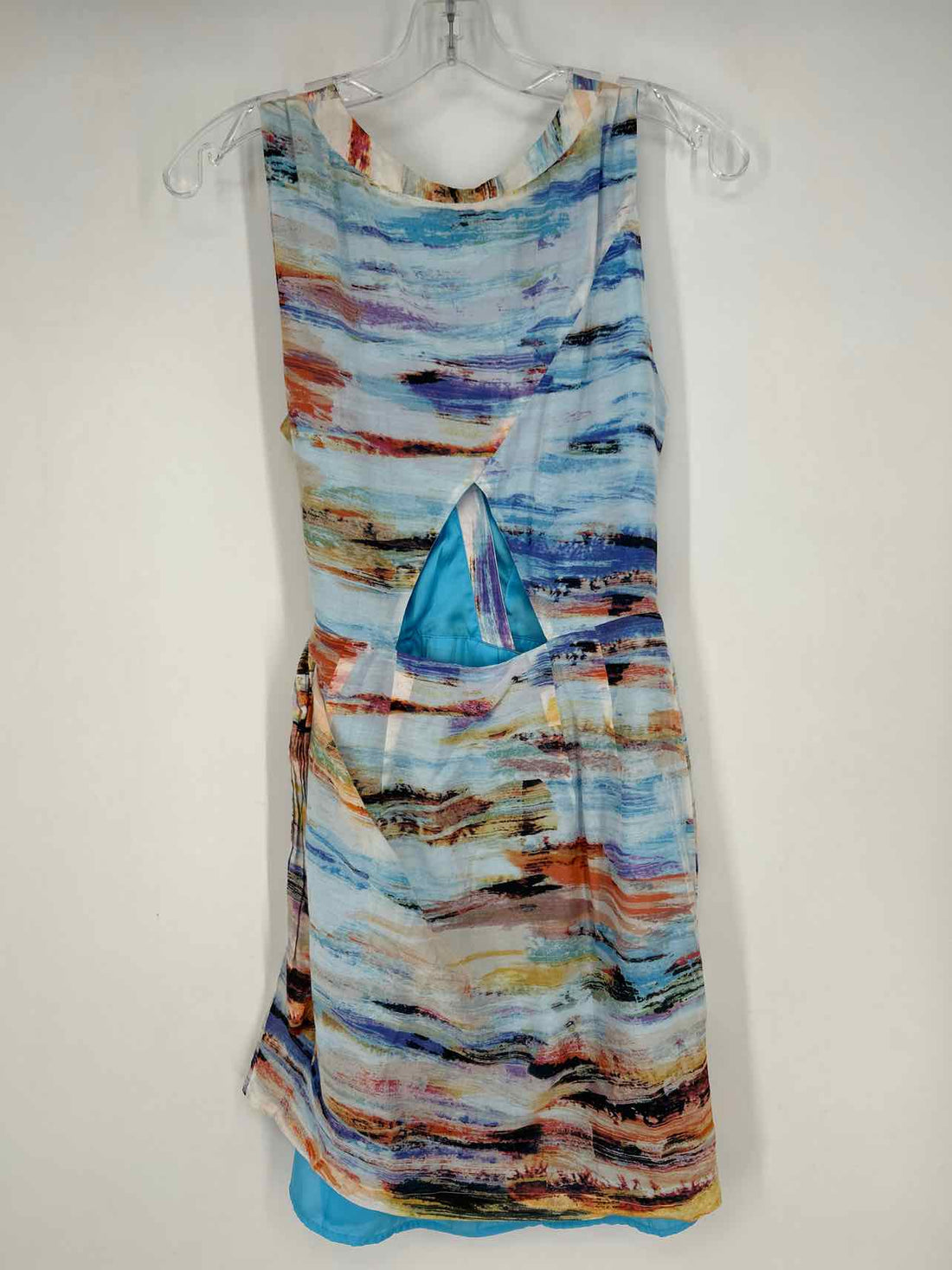 Charlie Jade Size S Blue & Orange Print Cotton/Silk Sleeveless Dress