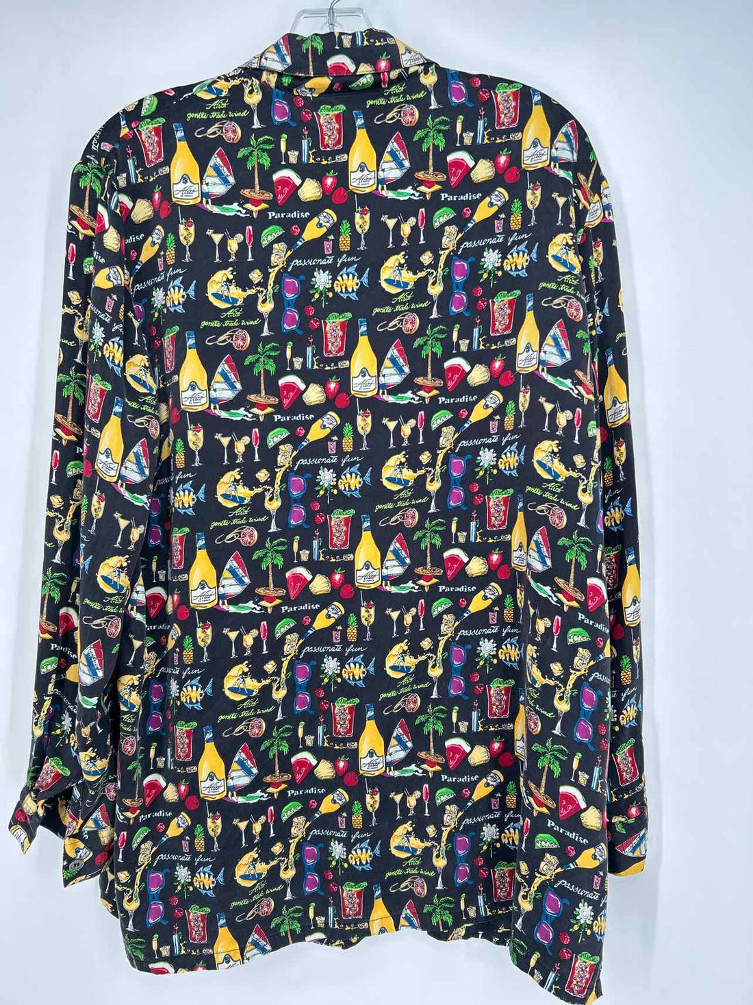 Nicole Miller Size M Black Print Silk Long Sleeve