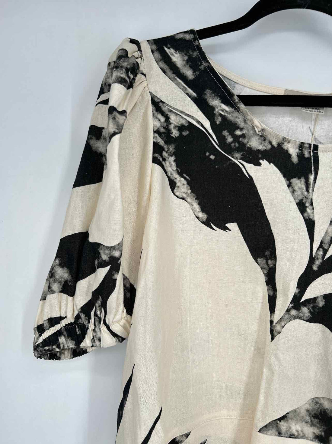 Astrid Size L Ivory & Black Linen/Viscose Short Sleeve