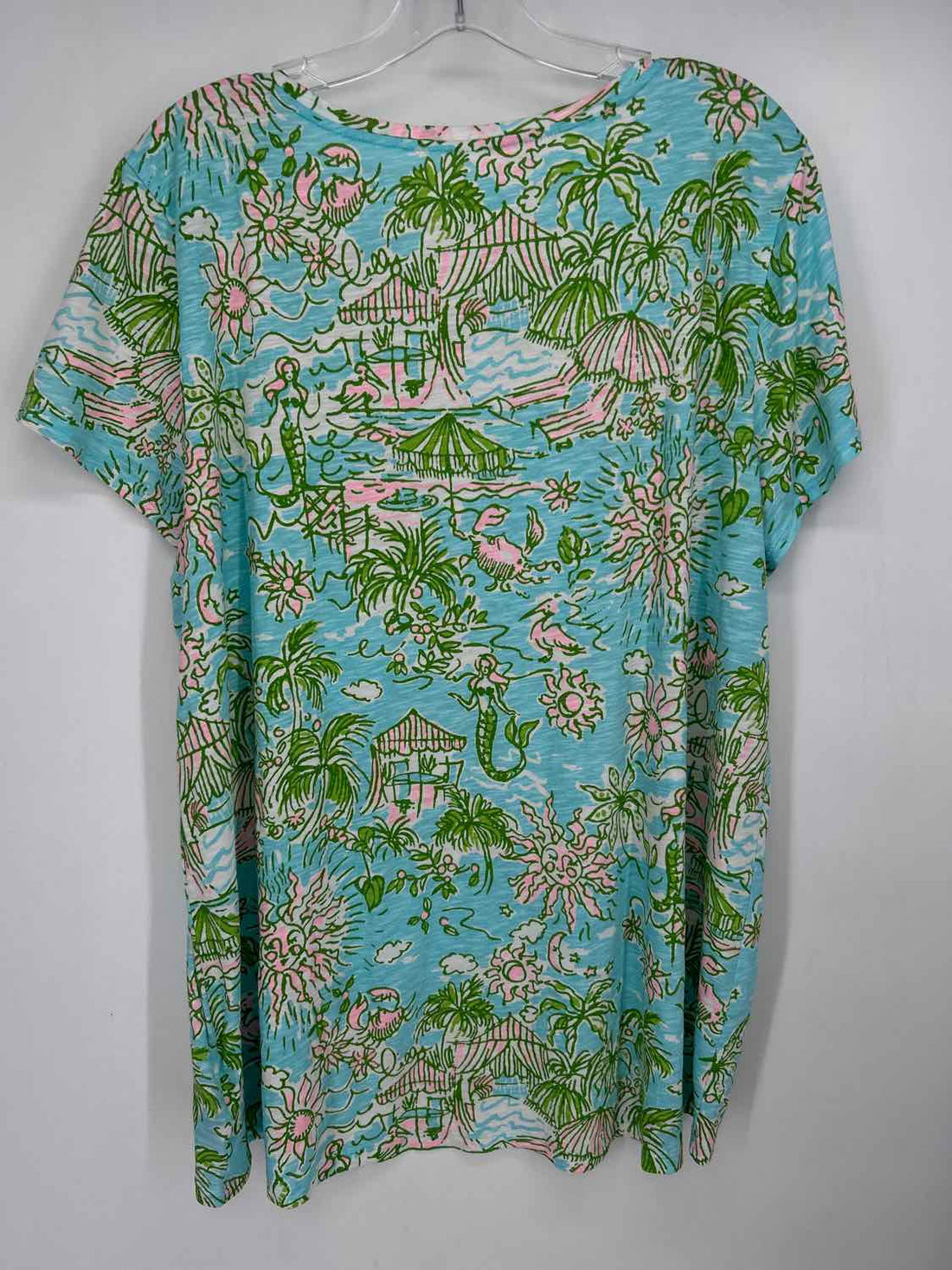 Lilly Pulitzer XXL Green Print Cotton 100% Short Sleeve Lilly Pulitzer Top