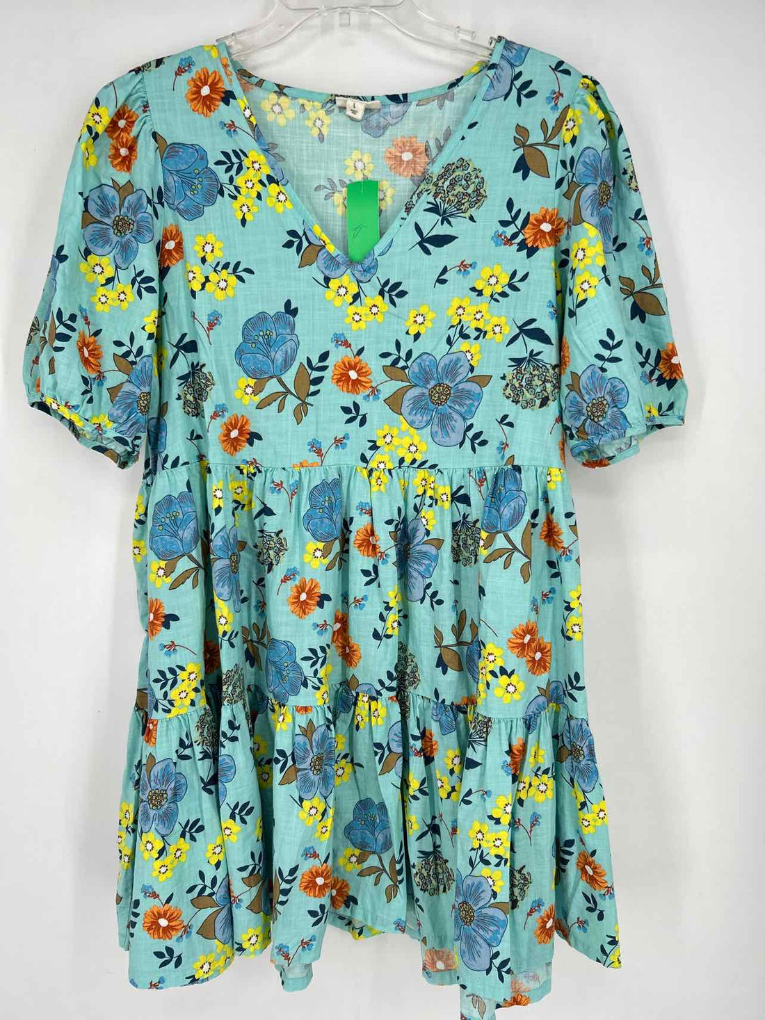 Ana Size L Light Blue Floral Short Sleeve Dress