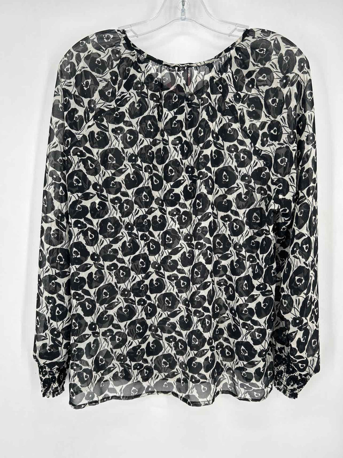 Cabi Size L Black & White Sheer Long Sleeve
