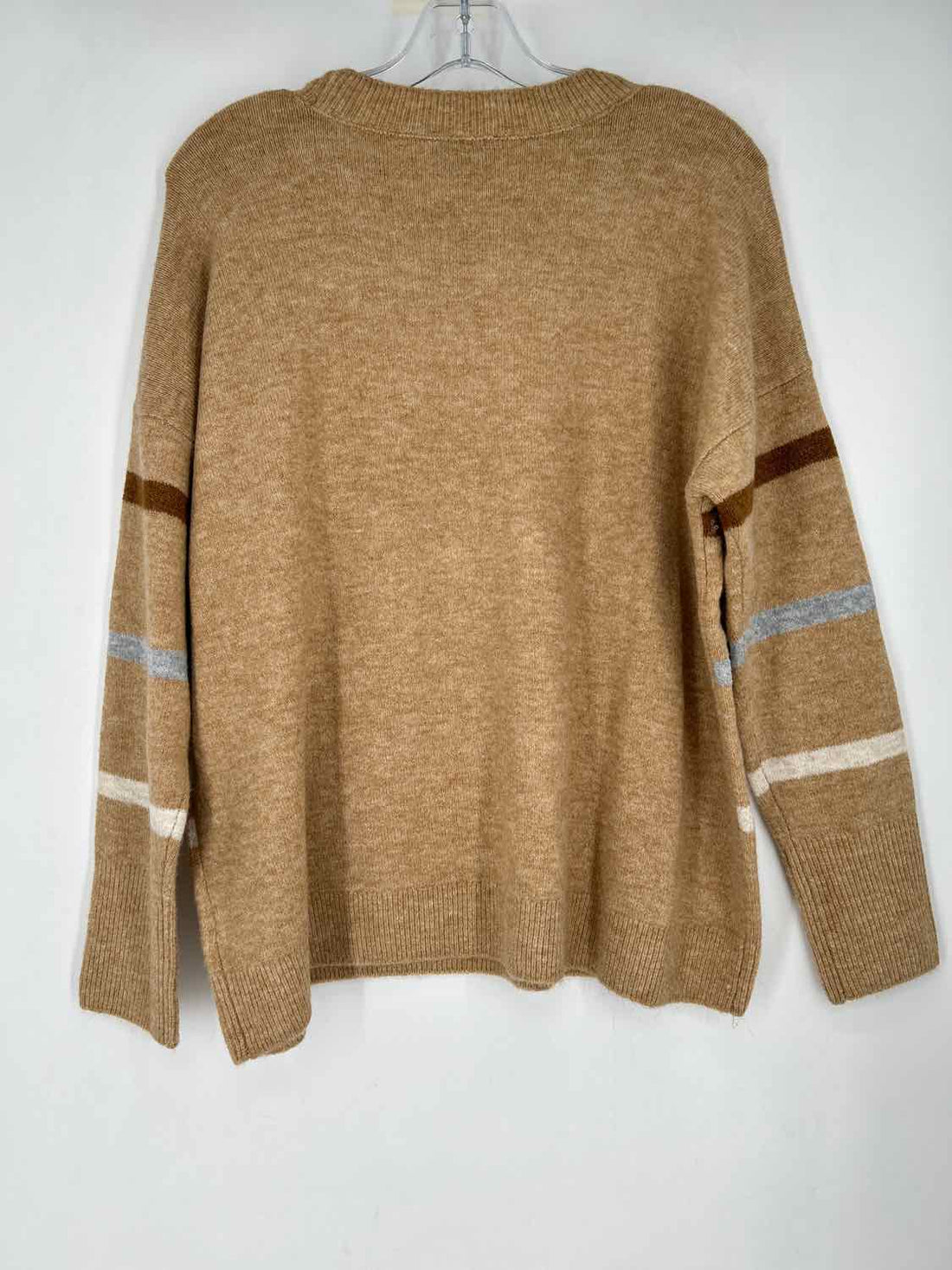 CeCe Size M Tan Striped Sequined Sweater