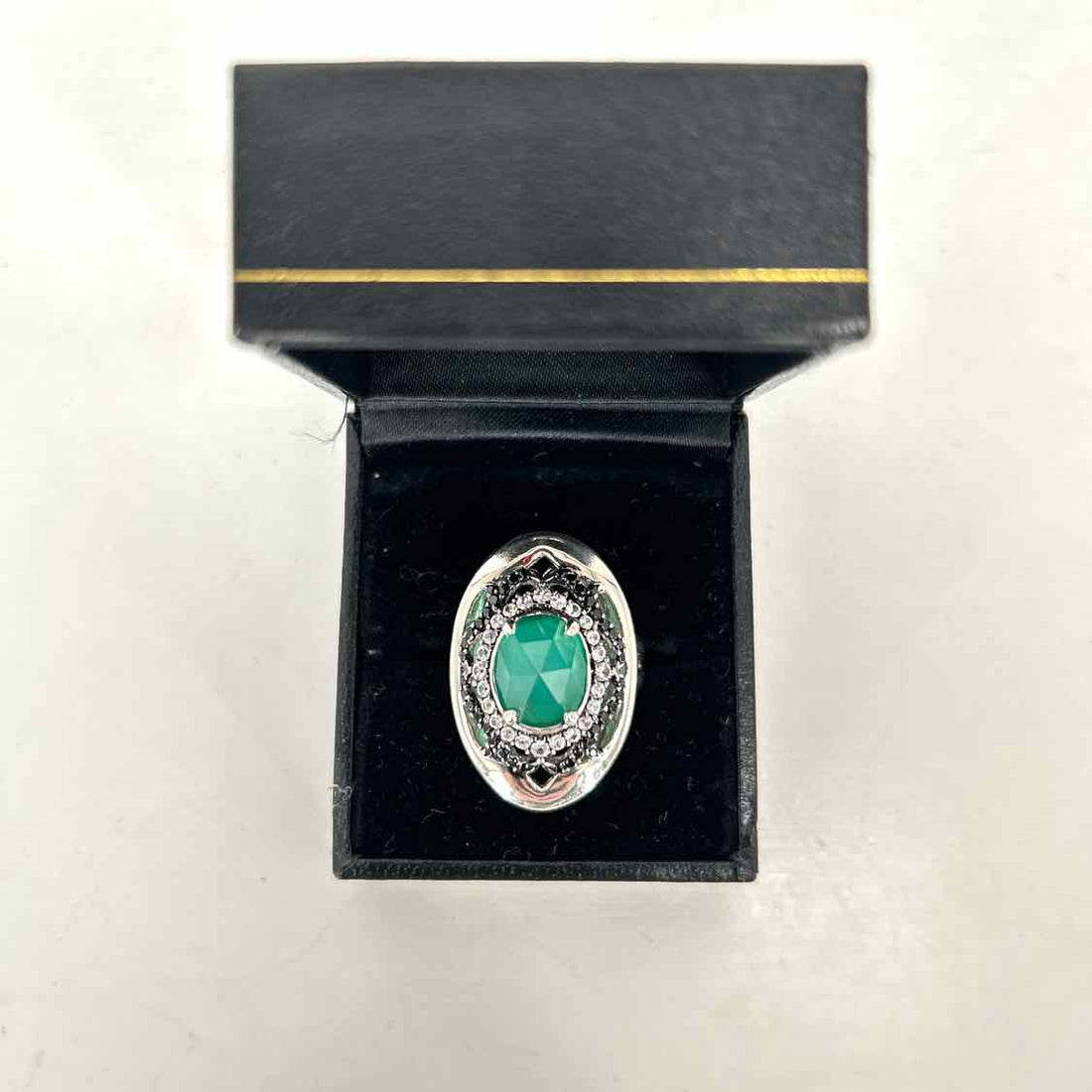 Gabriel & Co Size 8.5 Sterling Silver Green Onyx, Sapphire & Quartz LUXURY