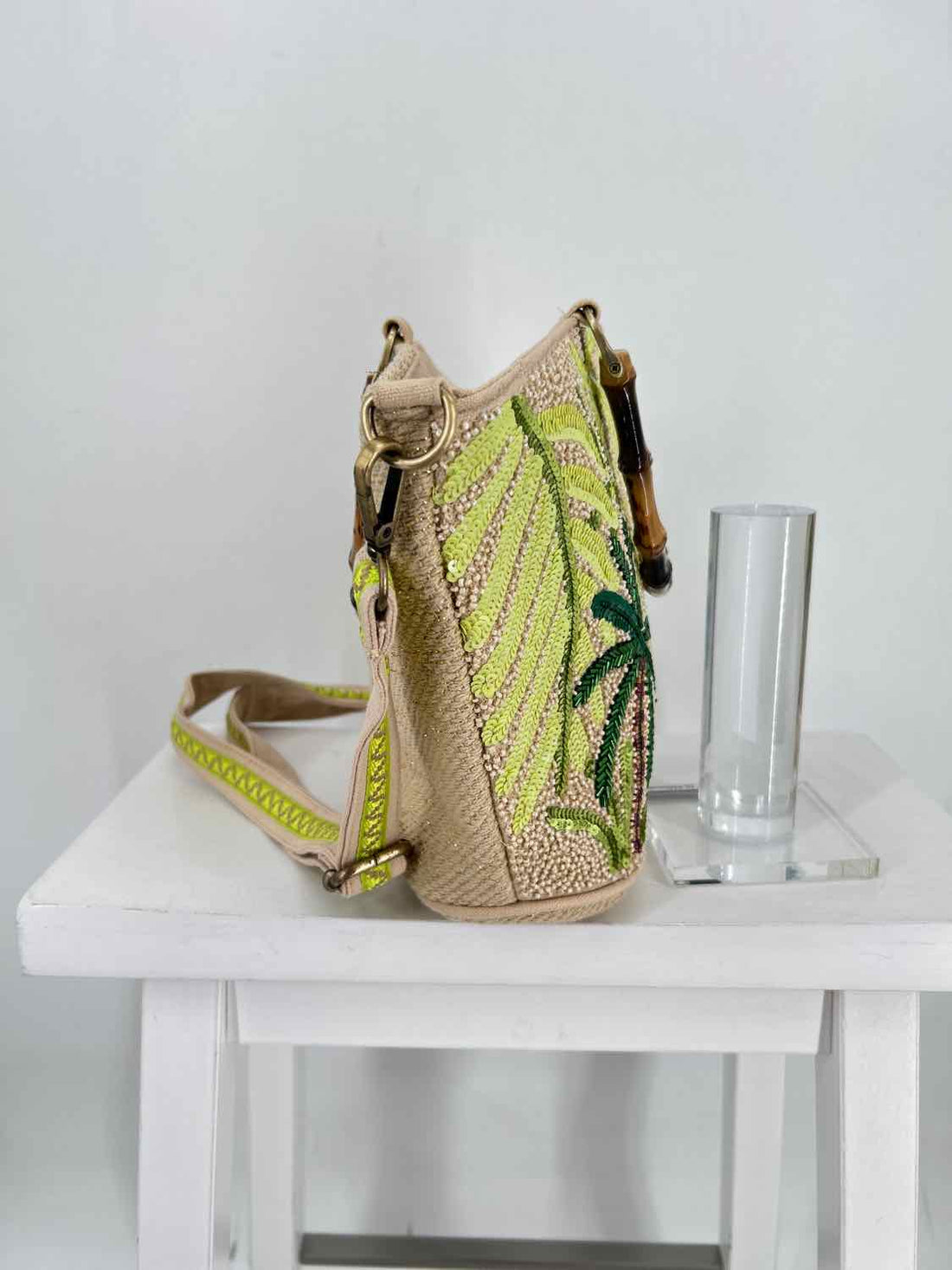 America & Beyond Palm Leaves Beaded Satchel