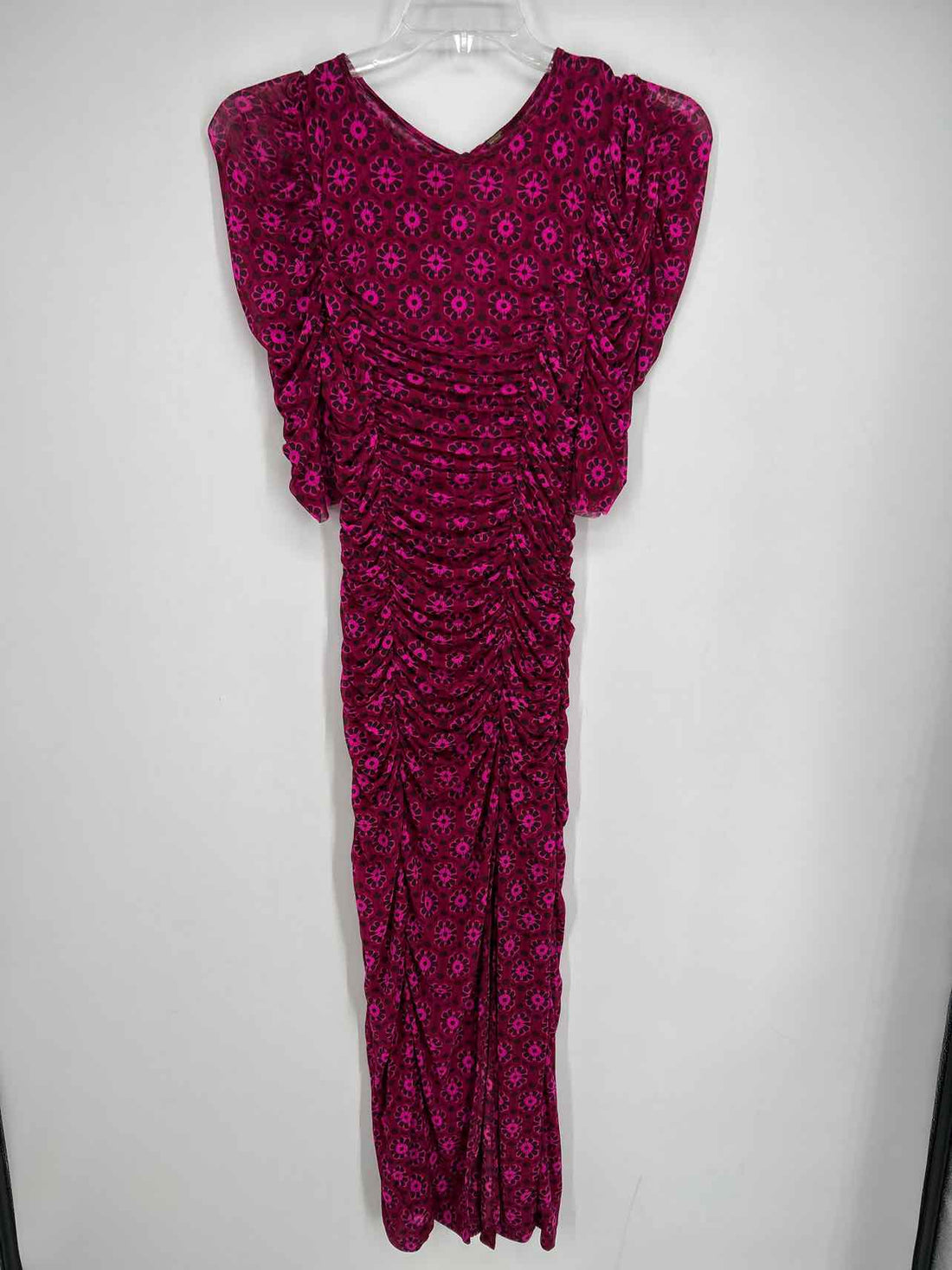 Free People Size M Maroon & Hot Pink Floral Mesh Dress