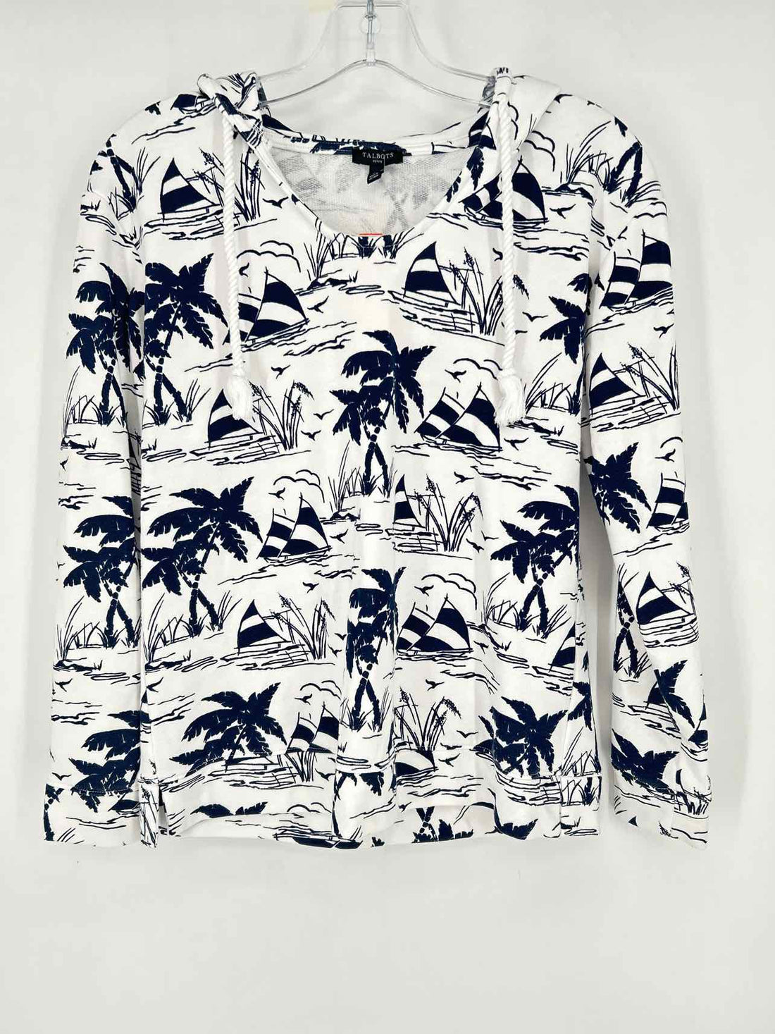 Talbots Size SP White & Navy Print Hoodie