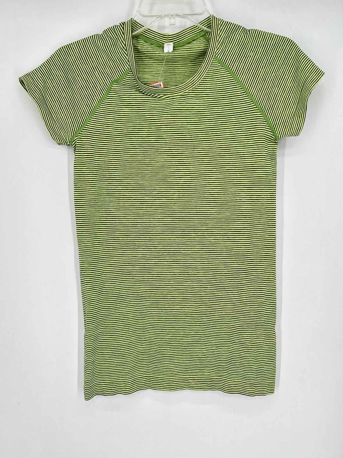 Lululemon Size 6 Green Stripe Short Sleeve Active Tops