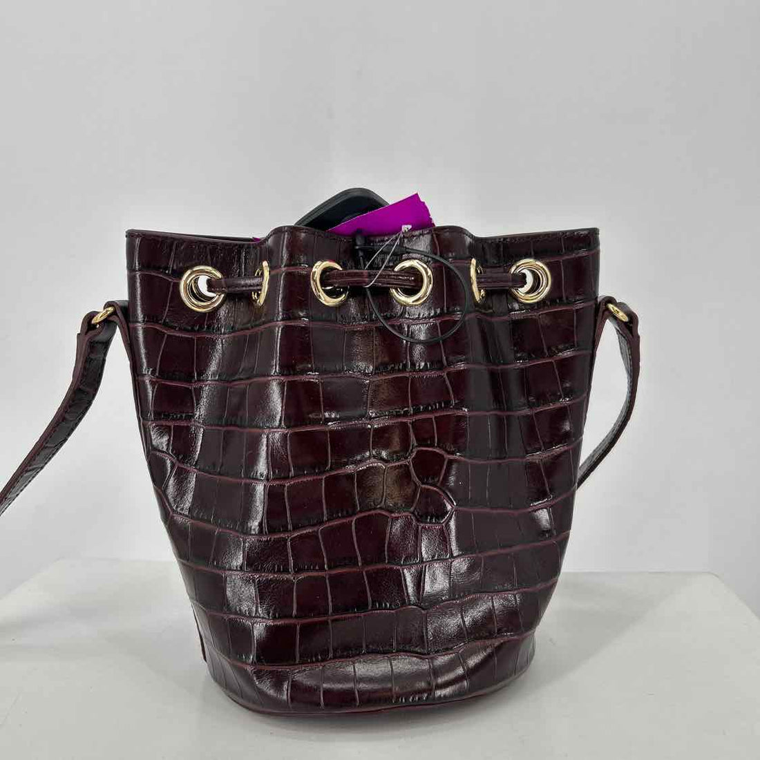 Talbots Dark Burgandy Croc Embossed Leather Pre Owned Crossbody