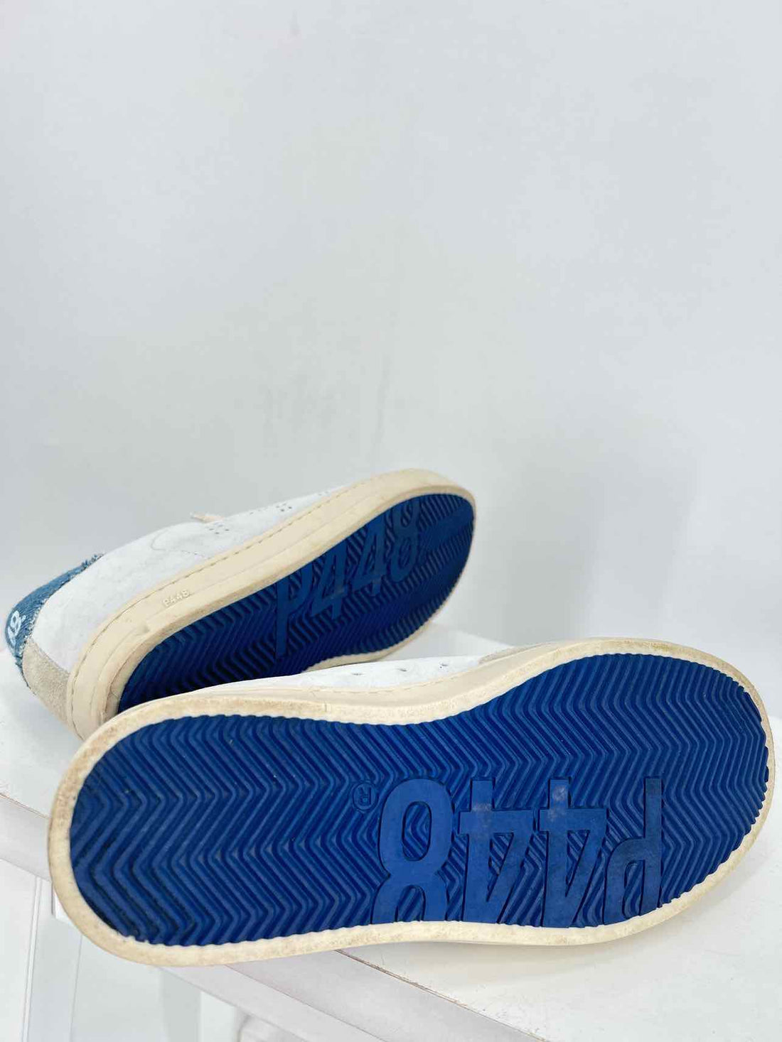 P448 Women Size 38 (7.5-8) White & denim Suede Sneakers