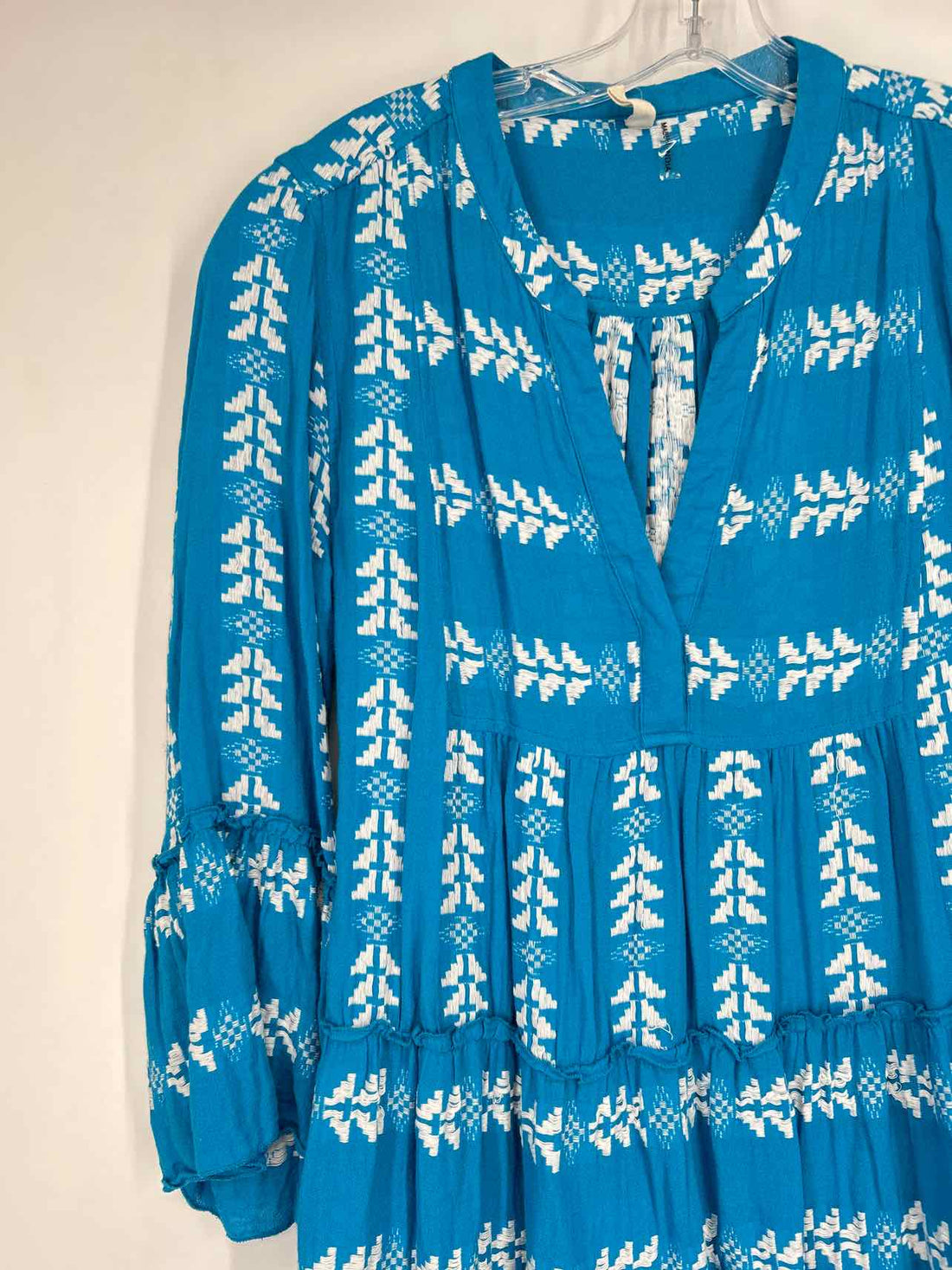 Elan Size L Blue & White Long Sleeve Dress