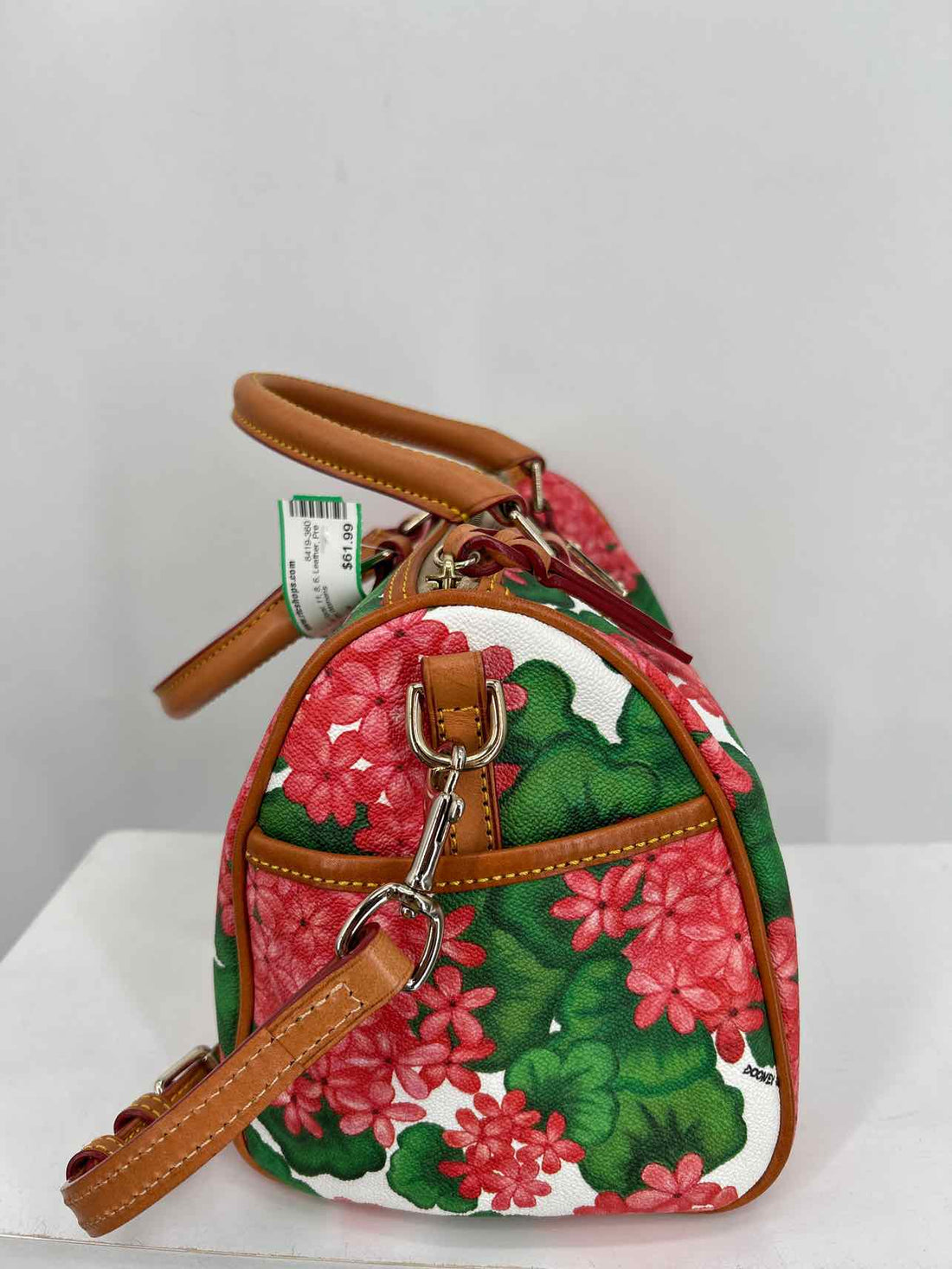Dooney & Bourke Red & Green Floral Leather Pre Owned Satchel