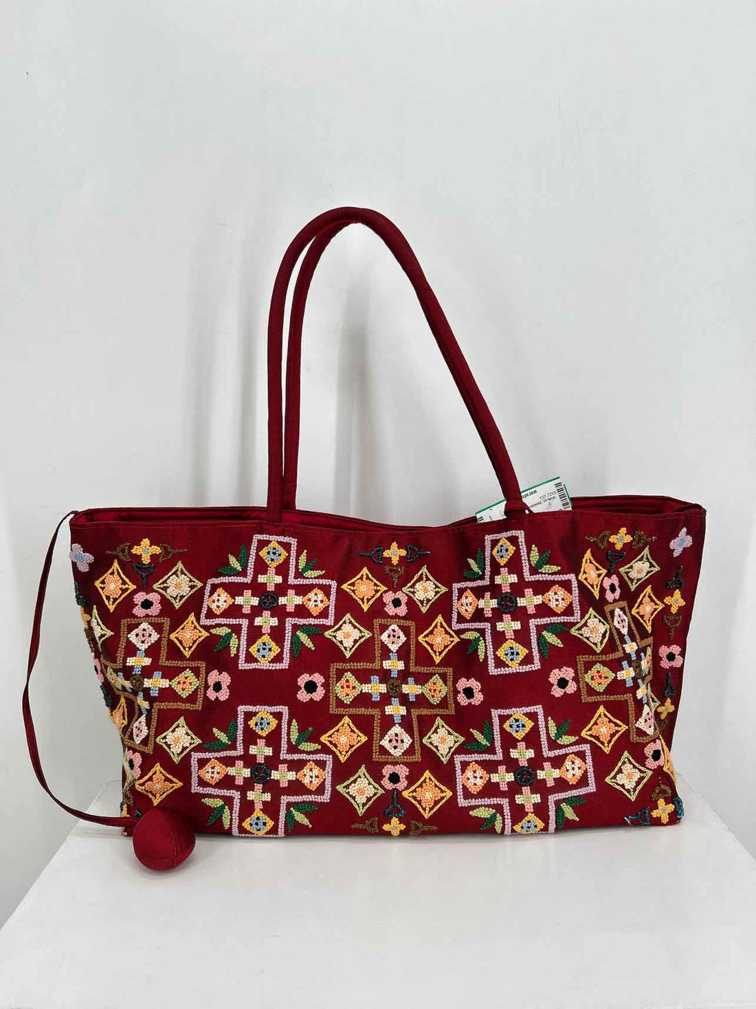 Katie Wong Dark Red Embroidered Vintage Tote