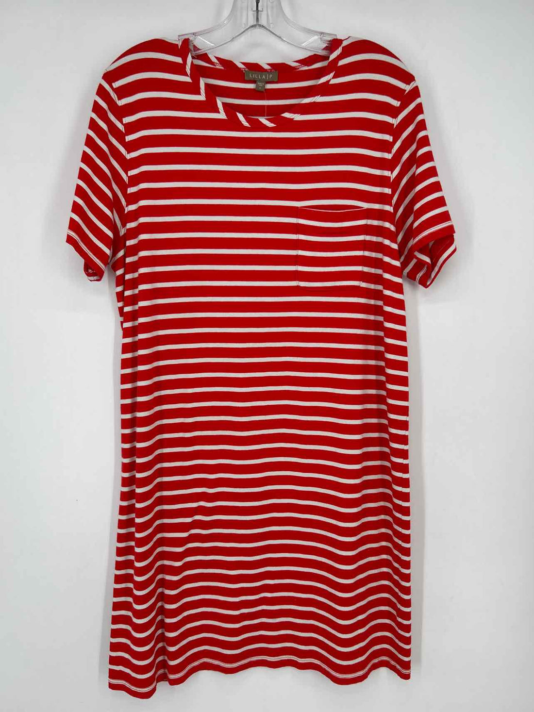 Lilla P Size L Red & White Striped Short Sleeve Dress
