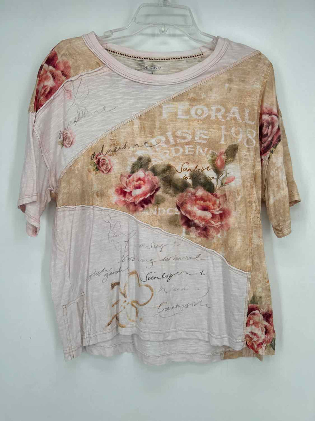 Pilcro Size S Light Pink & Khaki Floral Short Sleeve