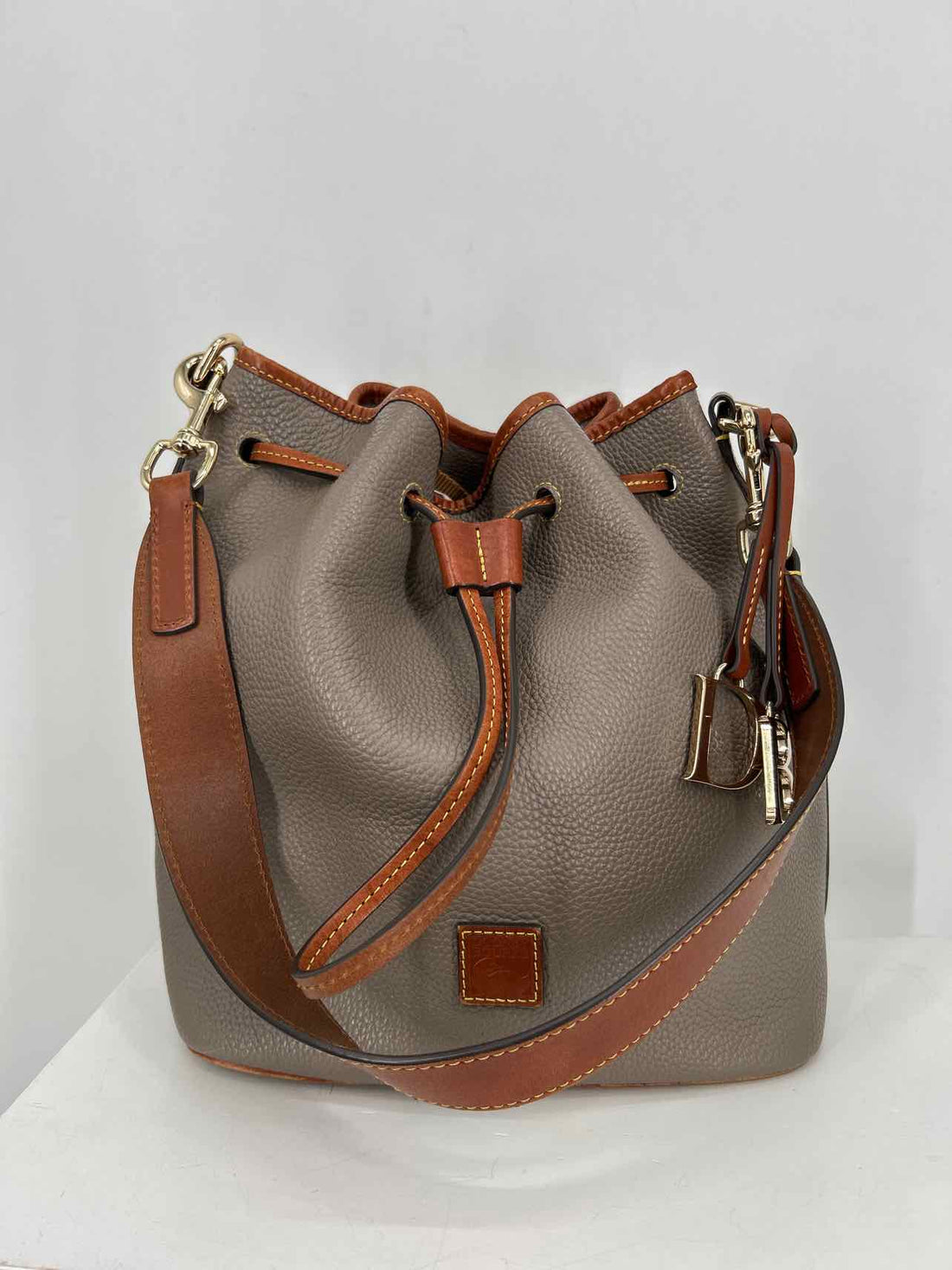 Dooney & Bourke large Grey Pebbled Leather Bucket Bag