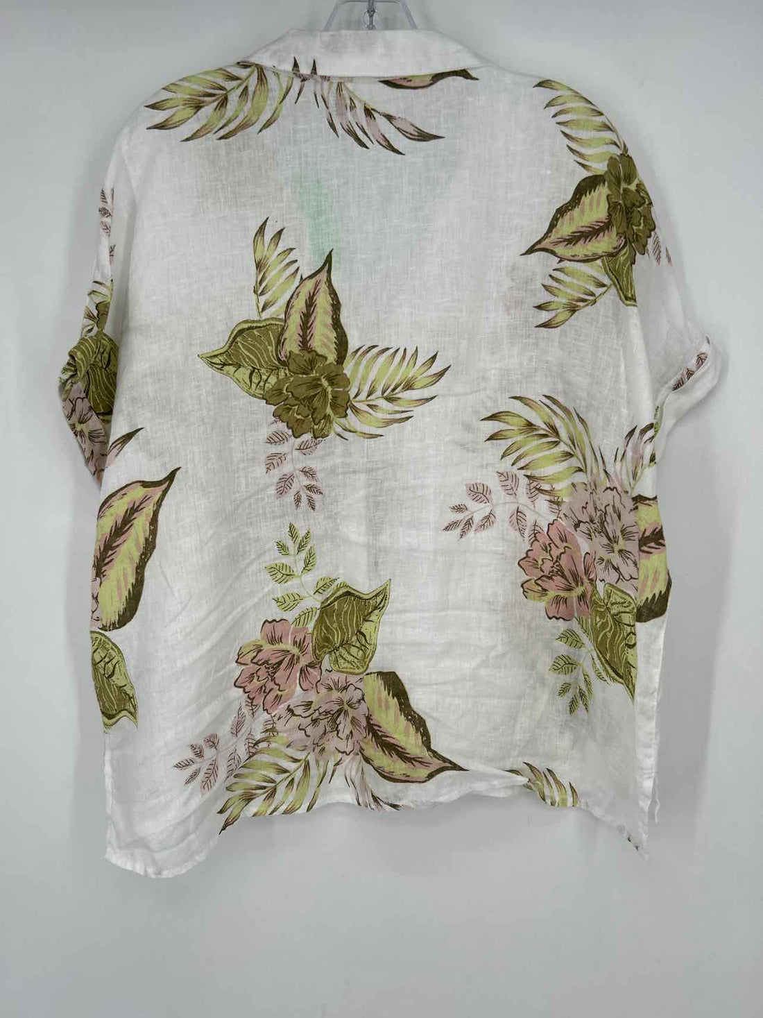 Joie Size XL White Floral Linen Short Sleeve