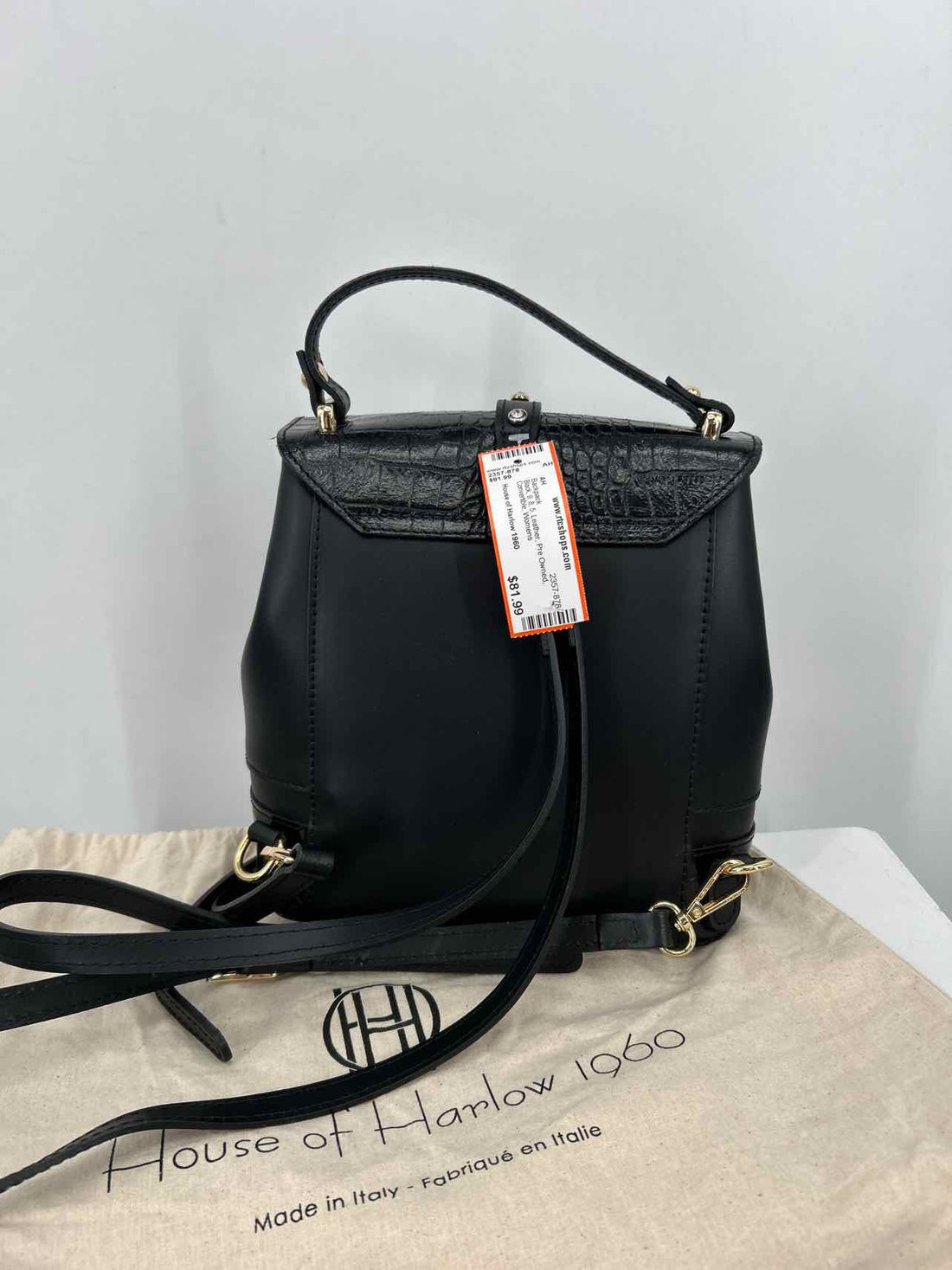 House of Harlow 1960 Black Leather Pre Owned Backpack