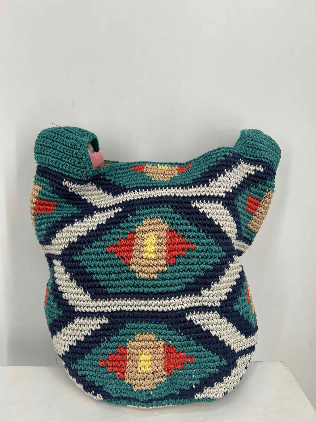 The Sak Teal Print Crochet Excellent Condition Hobo