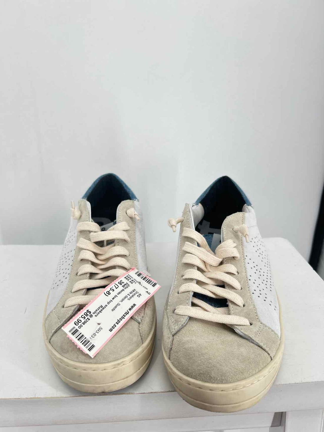 P448 Women Size 38 (7.5-8) White & denim Suede Sneakers