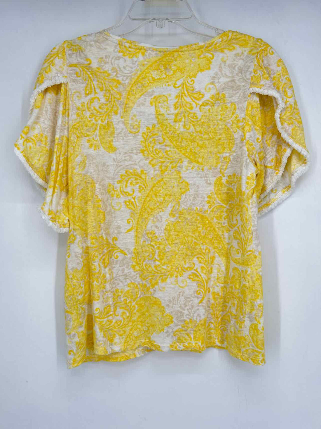 Chicos Size 0/Small White & Yellow Short Sleeve