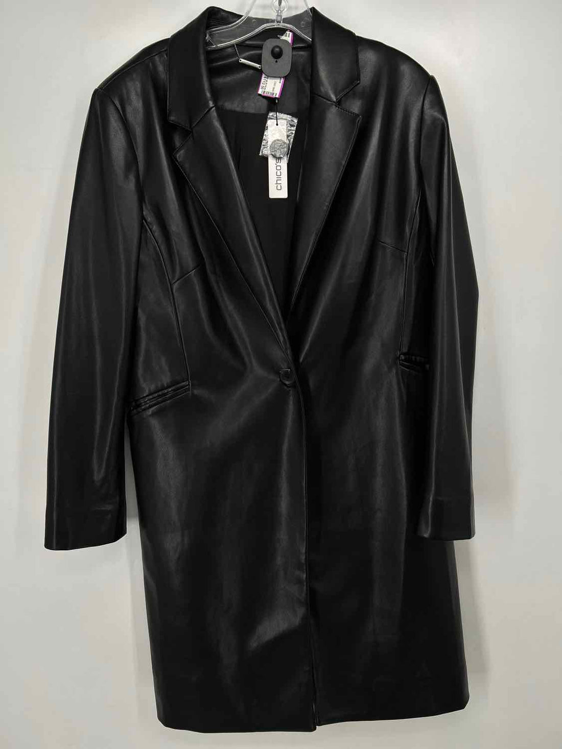 Chicos Size 1.5(L) Black Faux Leather NWT Coat