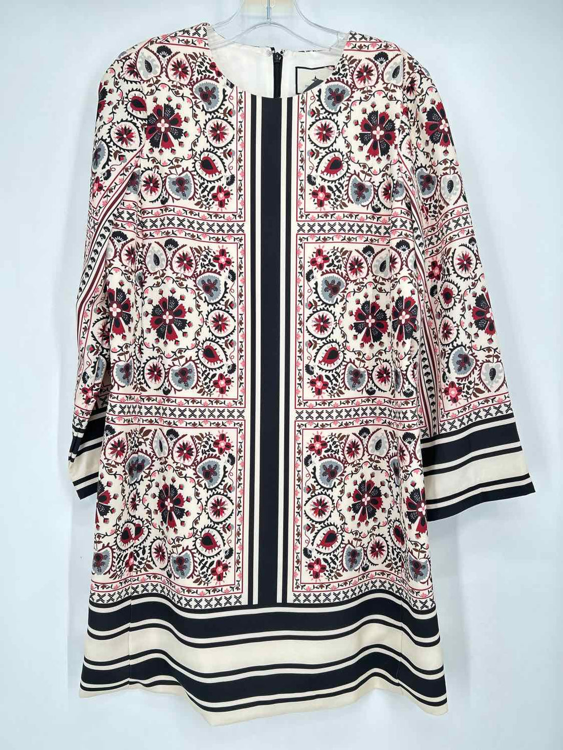 Tuckernuck Size S Cream Black & Maroon Print Long Sleeve Dress