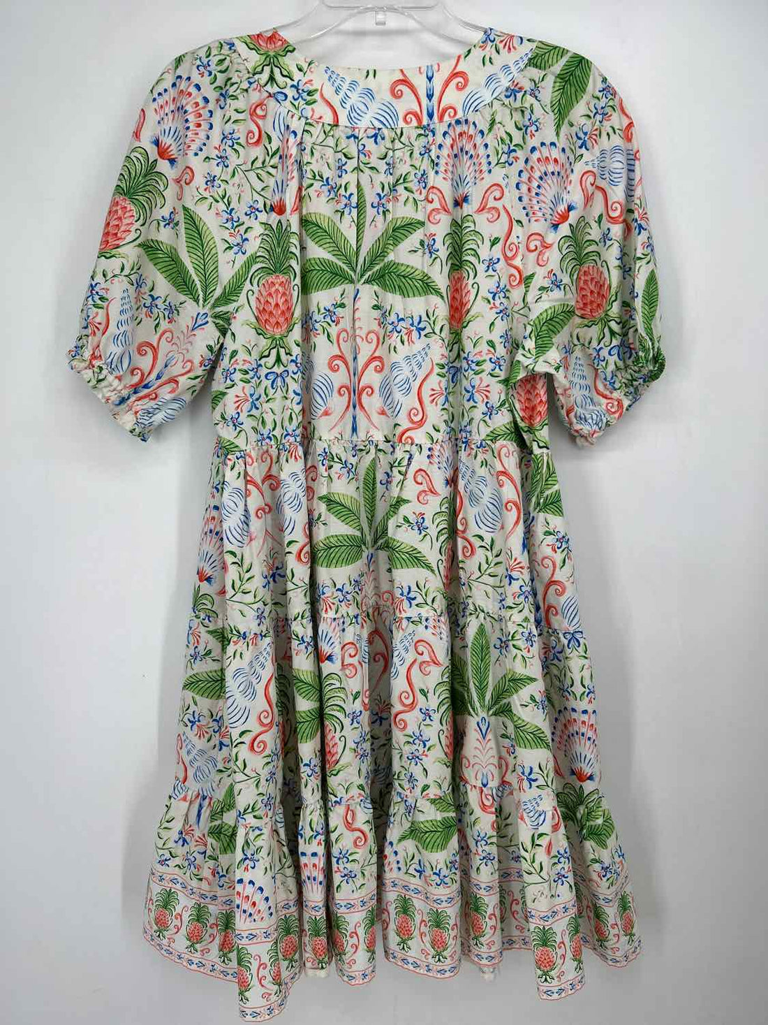 Crown & Ivy Size L White Green & blue Short Sleeve Dress