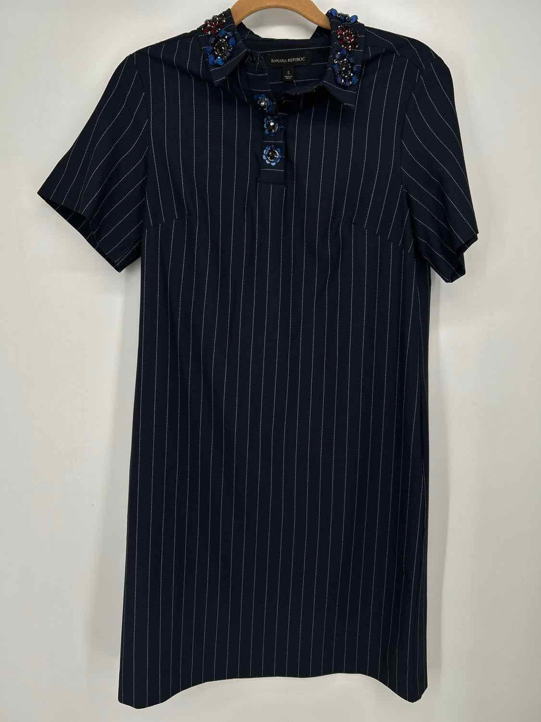 Banana Republic Size S Navy Pin Stripe Short Sleeve Dress