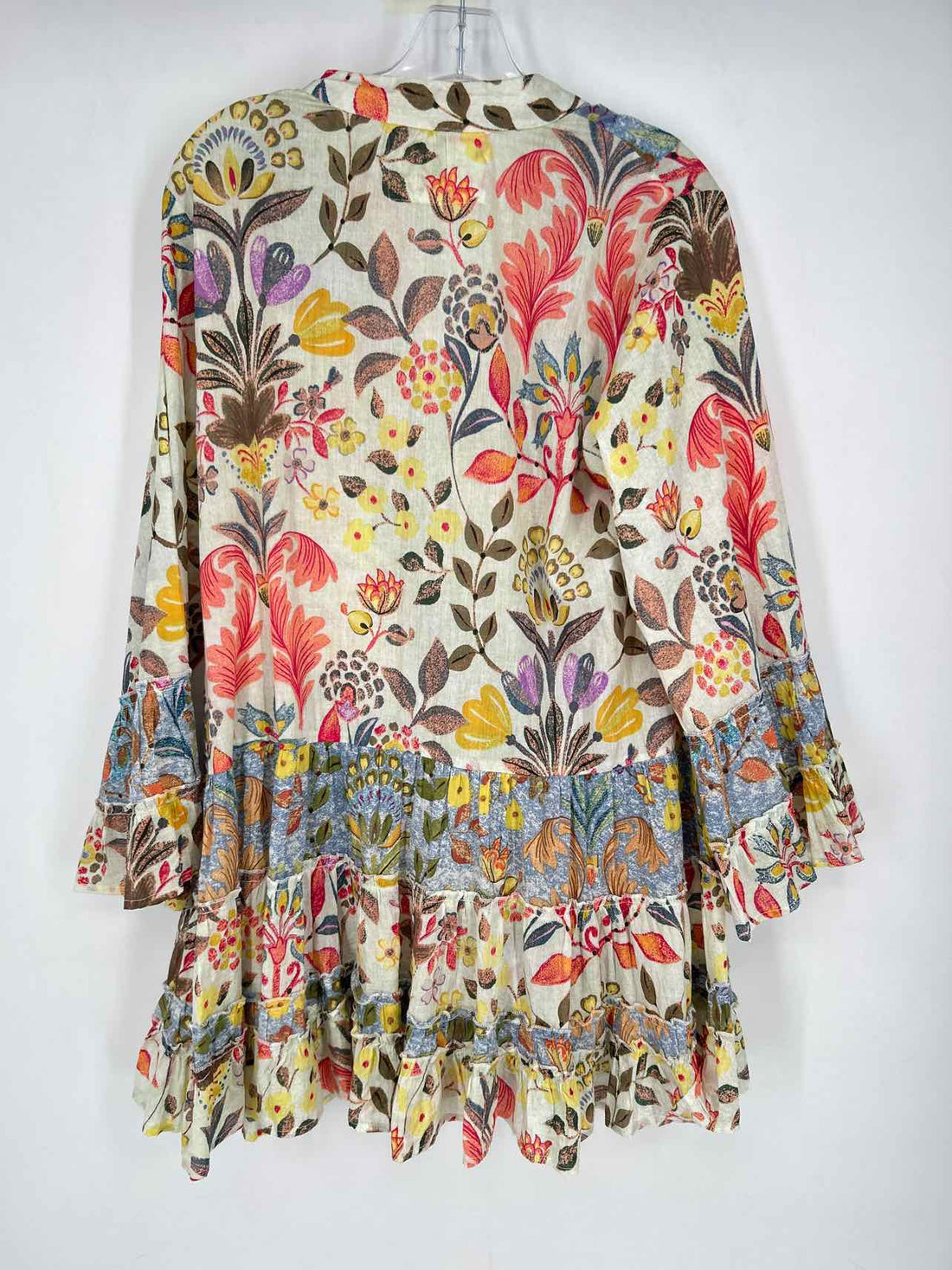 POL Size M Light Green & Blue Print Long Sleeve Dress