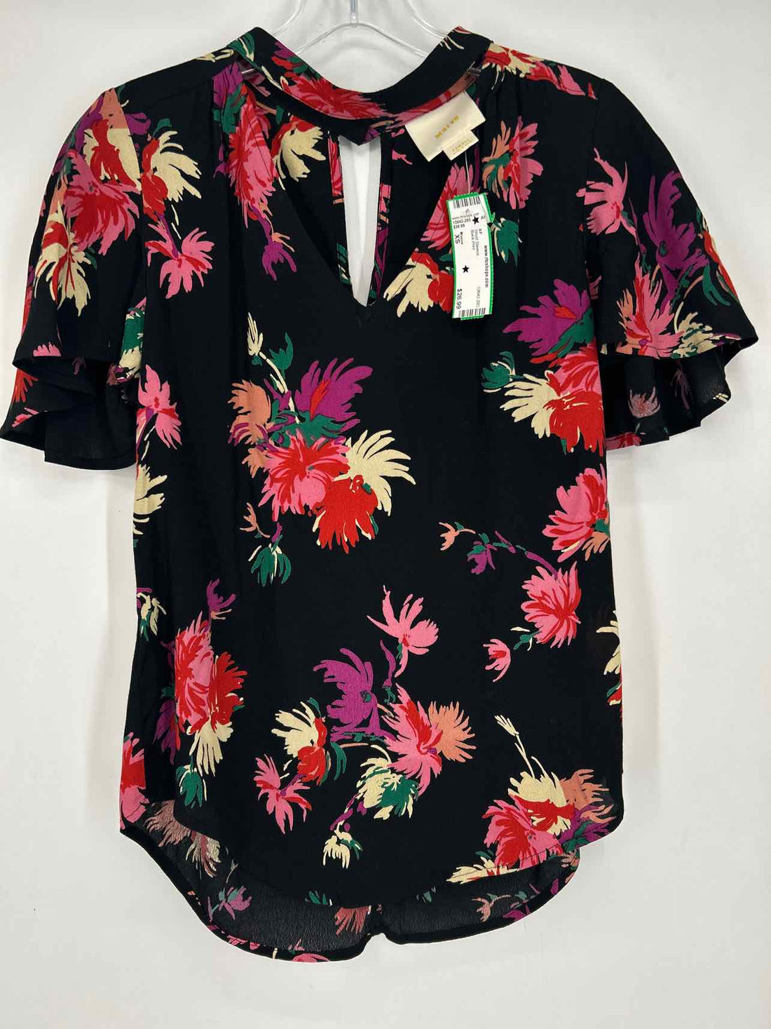 Maeve Size XS Black Print Short Sleeve