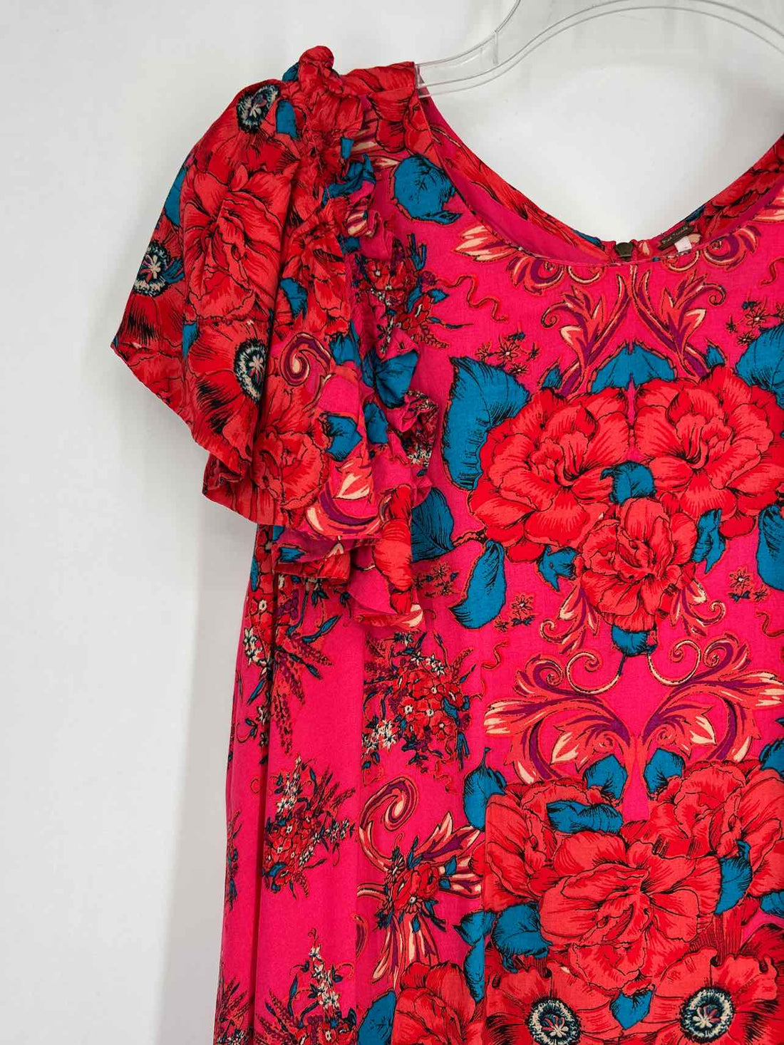 Free People Size XS Dark Pink & Red Floral Short Sleeve Dress
