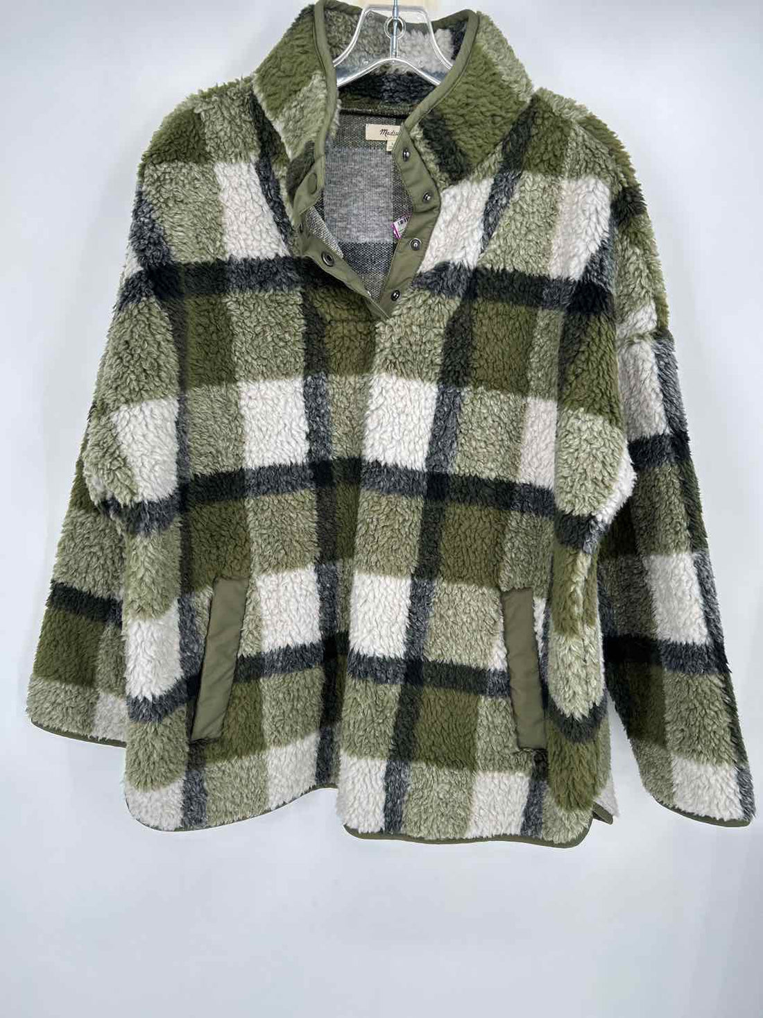 Madewell Size L Green Checkered Teddy Jacket