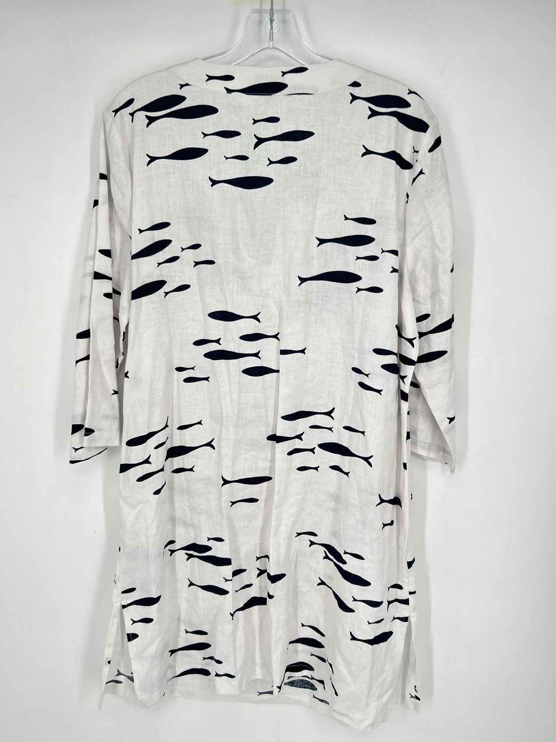 Talbots Size L White Print Beaded Long Sleeve Dress