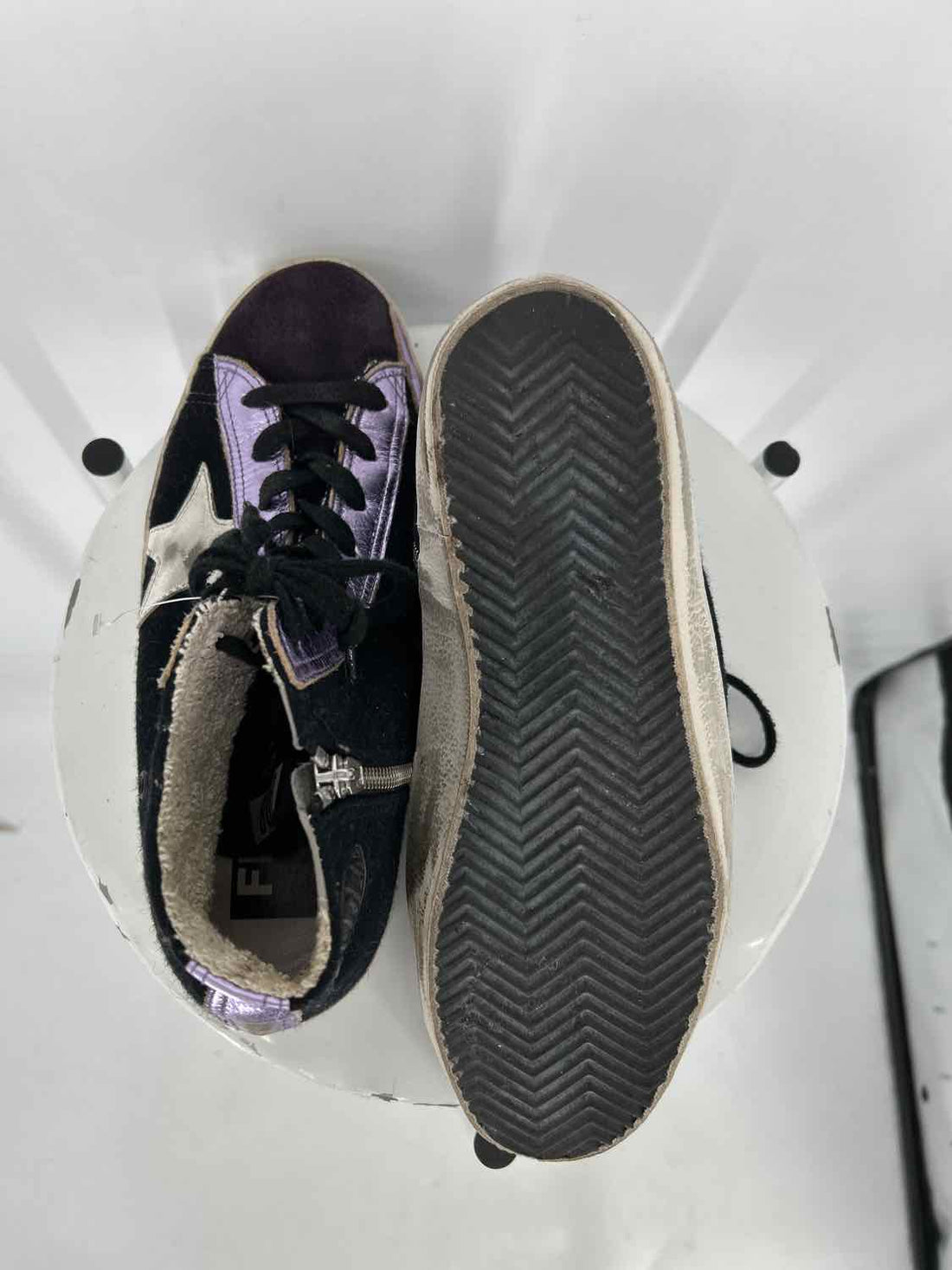 Golden Goose Women Size 39 Black & Purple X Slide Suede Hi-Top Sneakers