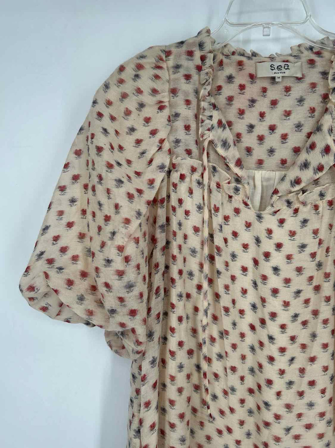 Sea New York Size M Beige Floral Short Sleeve Dress