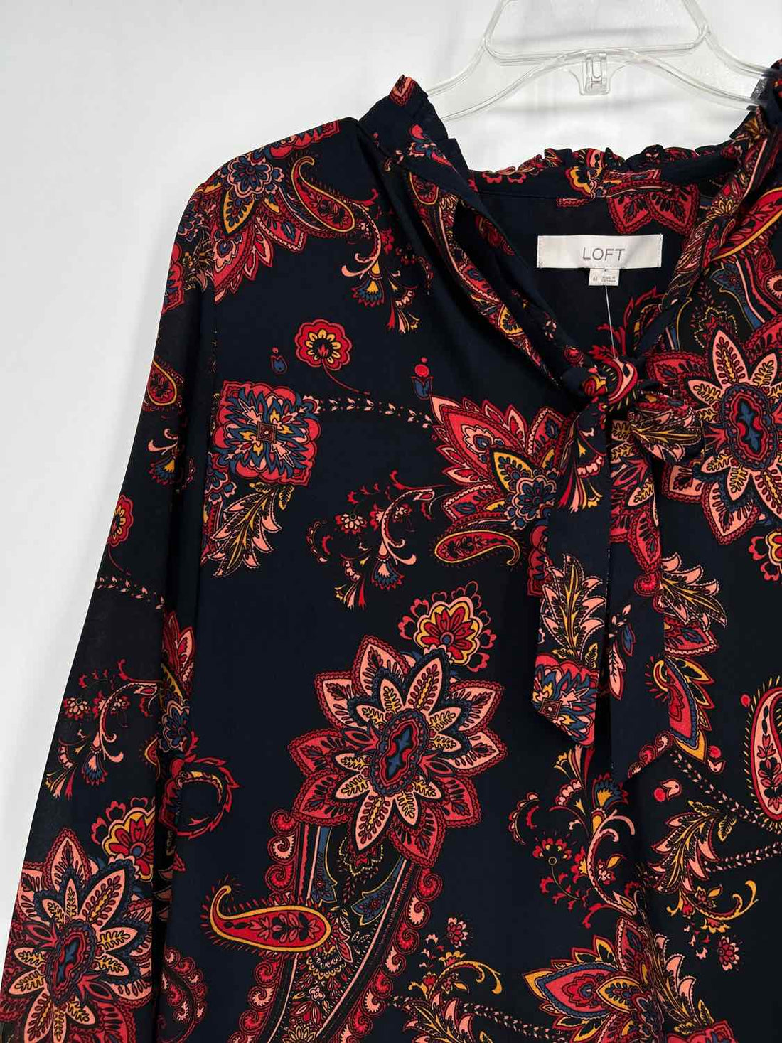 Loft Size M Navy & Red Floral Long Sleeve Dress
