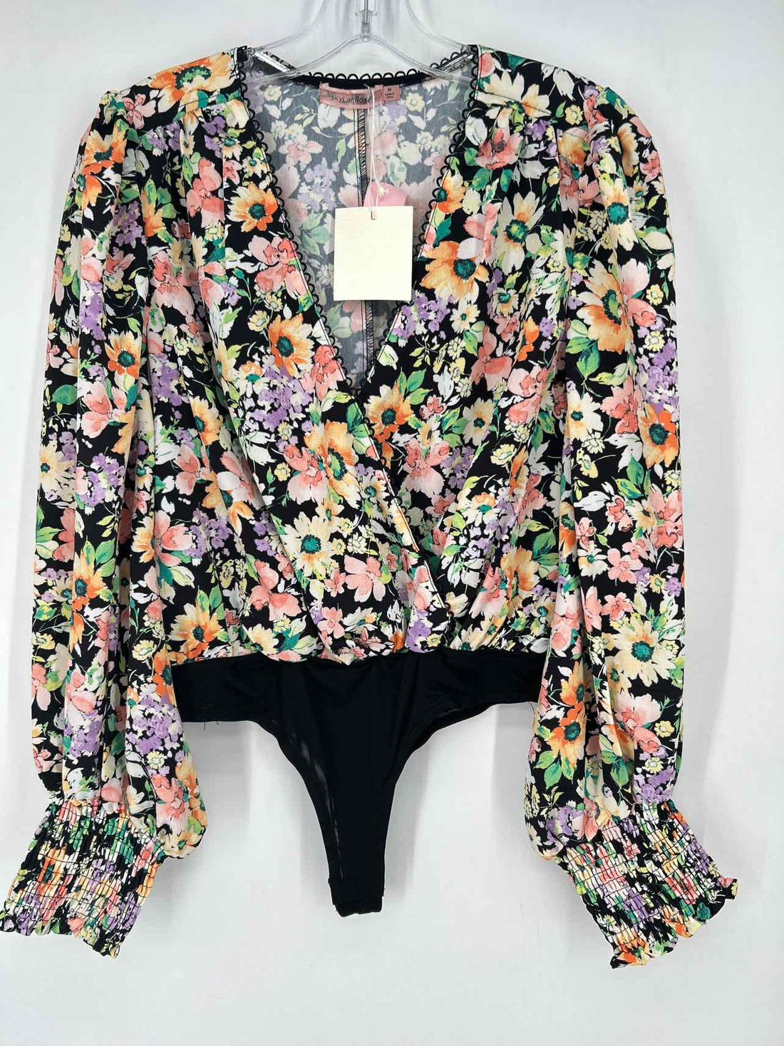 SkyLar Rose Size M Black Floral NWT Bodysuit